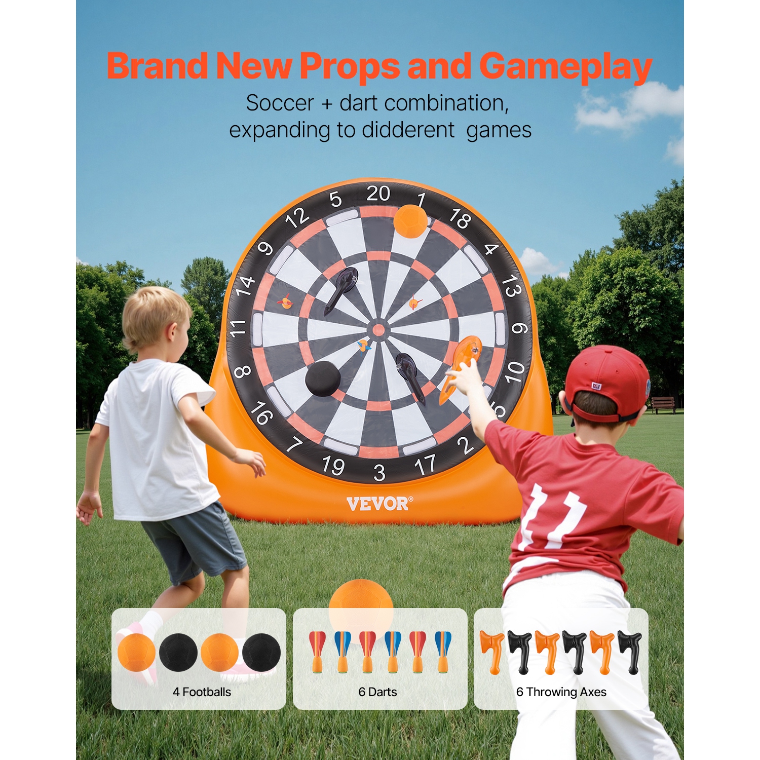 VEVOR Inflatable Soccer Dart Board, over 6 ft High Giant Soccer Dart Board with 4 Kick Balls 6 Darts 6 Axe&Air Pump, 3-Min Setup, Ideal for Giant