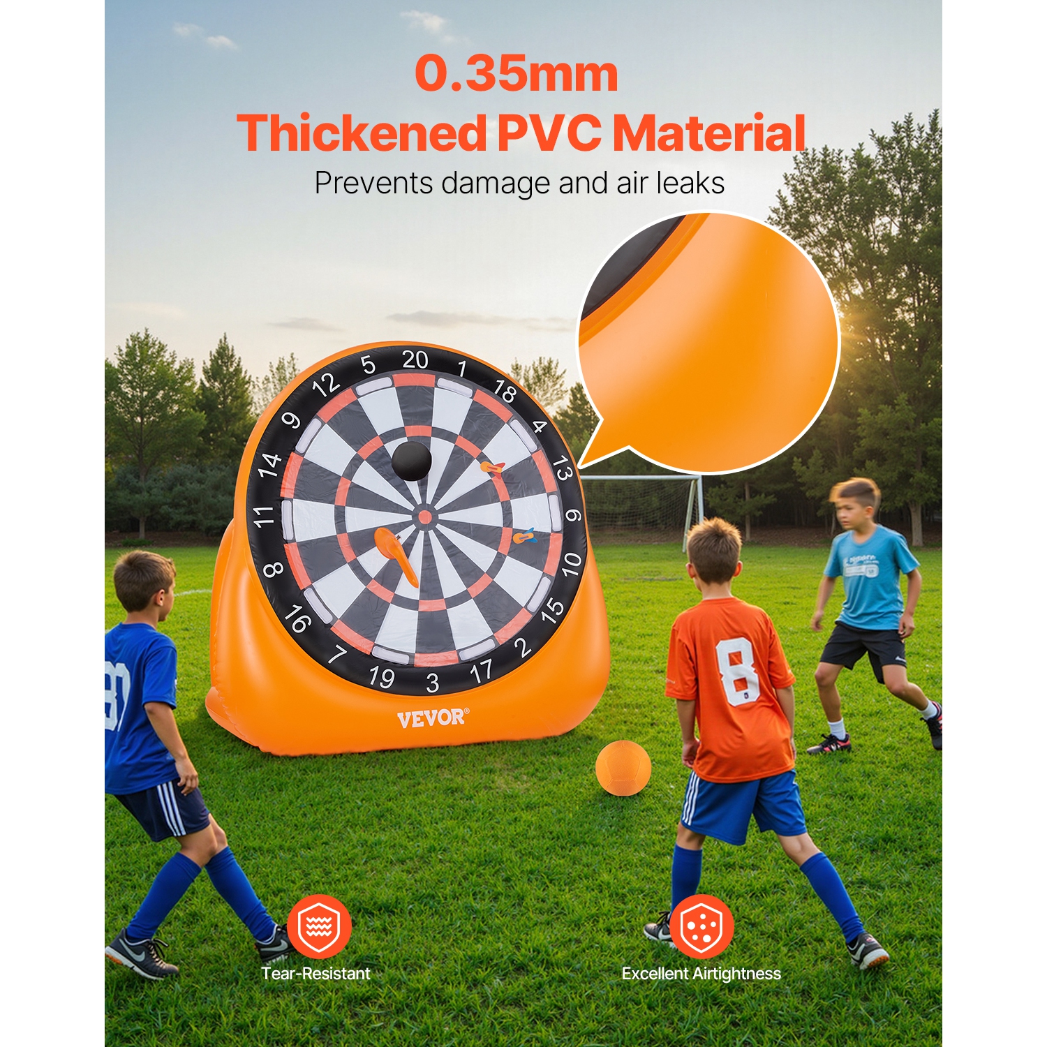 VEVOR Inflatable Soccer Dart Board, over 6 ft High Giant Soccer Dart Board with 4 Kick Balls 6 Darts 6 Axe&Air Pump, 3-Min Setup, Ideal for Giant