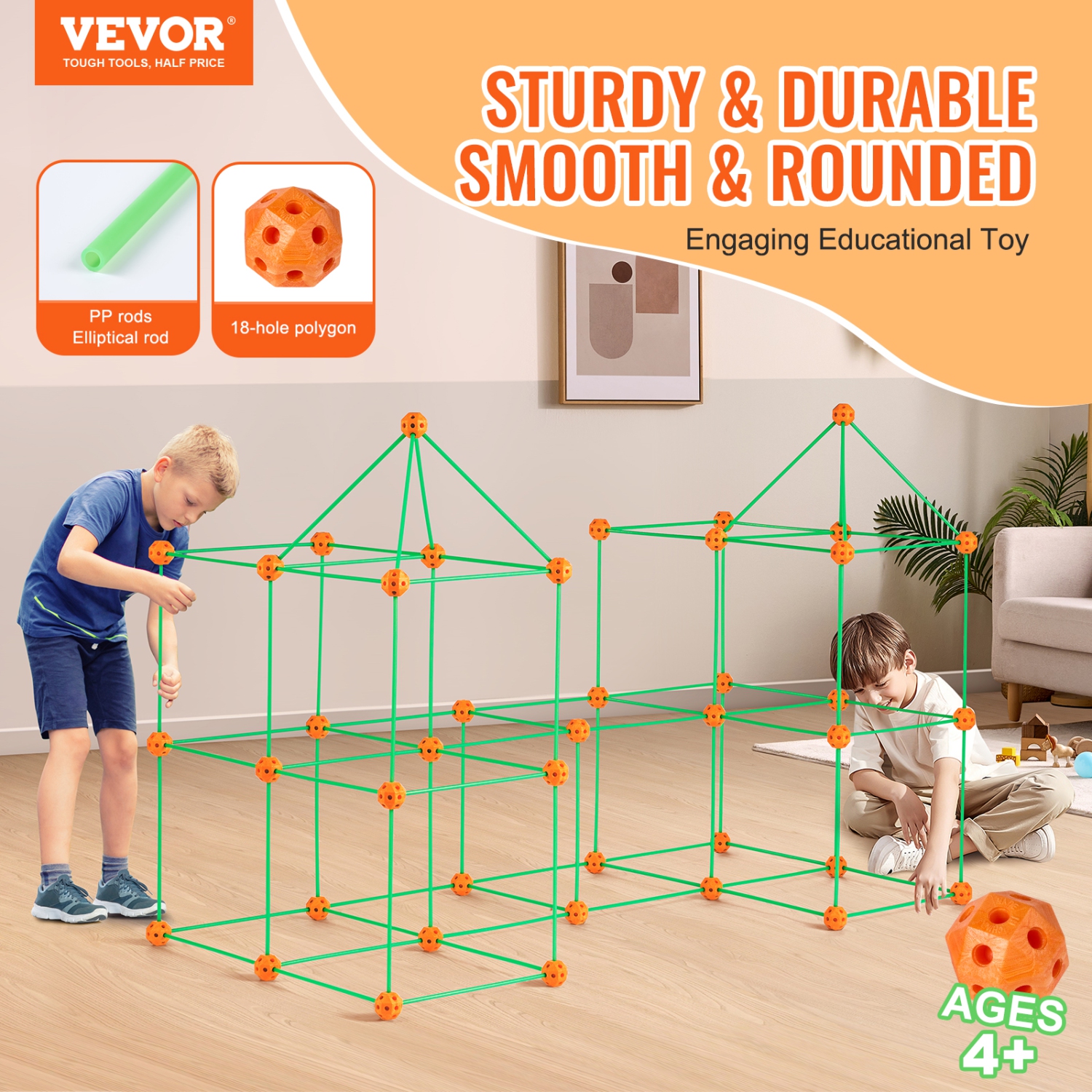 VEVOR Fort Building Kit for Kids, 140PCS Glow in The Dark STEM Building Toys, Educational Gift for 4 5 6 7 8+ Year Old Play Tent Construction Toys