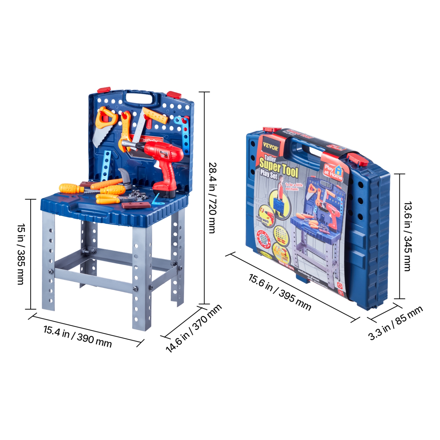 VEVOR 56 pcs Kids Workbench, Kids Tool Bench with Realistic Tools and Electric Drill, Pretend Play Construction Workbench Toys, Toddler Work Bench