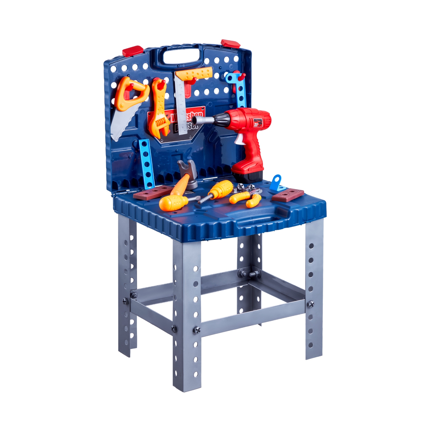 VEVOR 56 pcs Kids Workbench, Kids Tool Bench with Realistic Tools and Electric Drill, Pretend Play Construction Workbench Toys, Toddler Work Bench