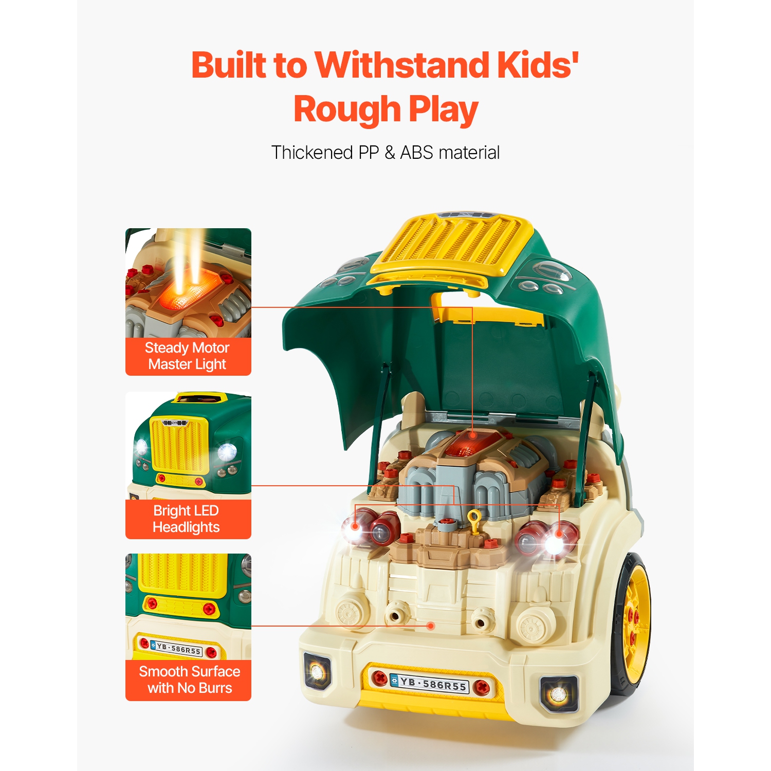 VEVOR 60 Pieces Engine Toy, Kids Mechanic Car Repair Set with Removable Parts, Lights and Sounds, Steering Wheel and Horn, Kids Mechanic Workshop Set