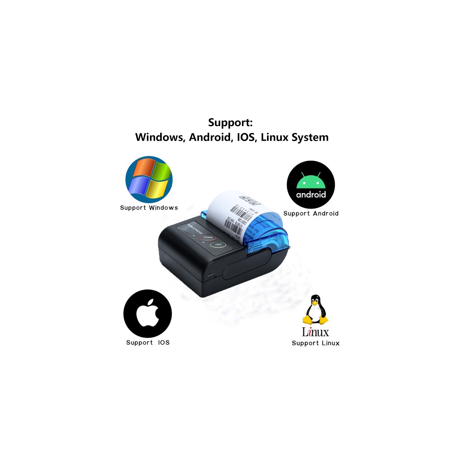 Mini Portable Thermal Printer Wireless Receipt Printer 58mm Ink-free USB BT ESC/POS Windows Android PC Factura Impresora Termica