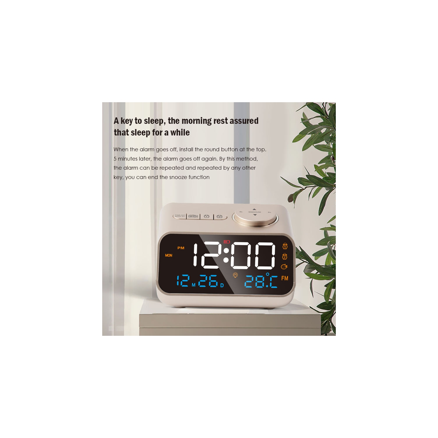 Alarm Clock Radio for Bedroom, Glow Small Digital Clock Radio, USB Ports, Sound Machine, Loud FM Radio Alarm Clock for Adults Seniors