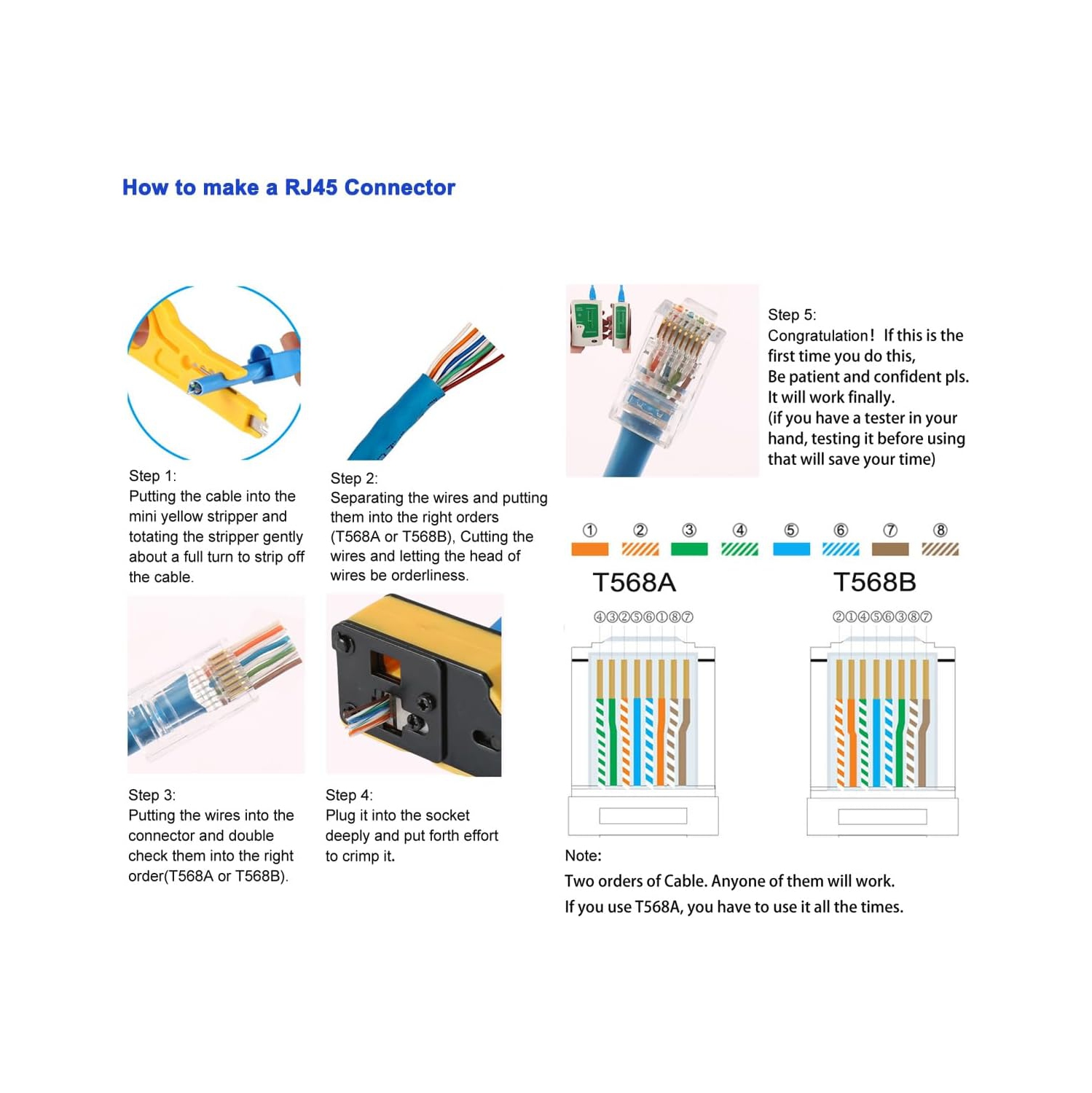 Kit d'outils à sertir RJ45 CHZHLM avec pince à sertir – Tout-en-un pour Cat5/Cat5e/Cat6/Cat6a et 11/12, comprend un testeur de câble, une pince à