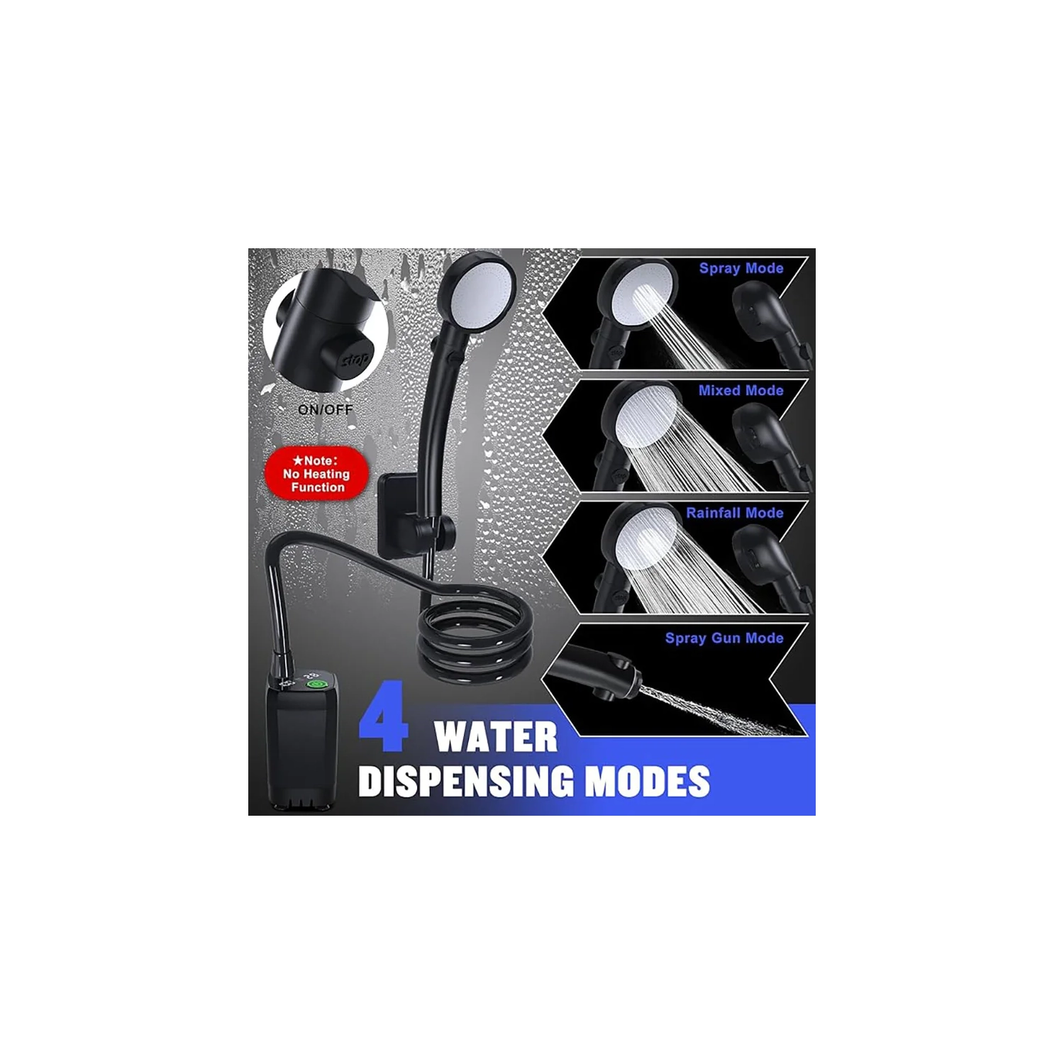 Douche d'extérieur portative, douche de camping rechargeable avec pomme de douche, écran Smart LED et pompe de douche électrique pour les voyages
