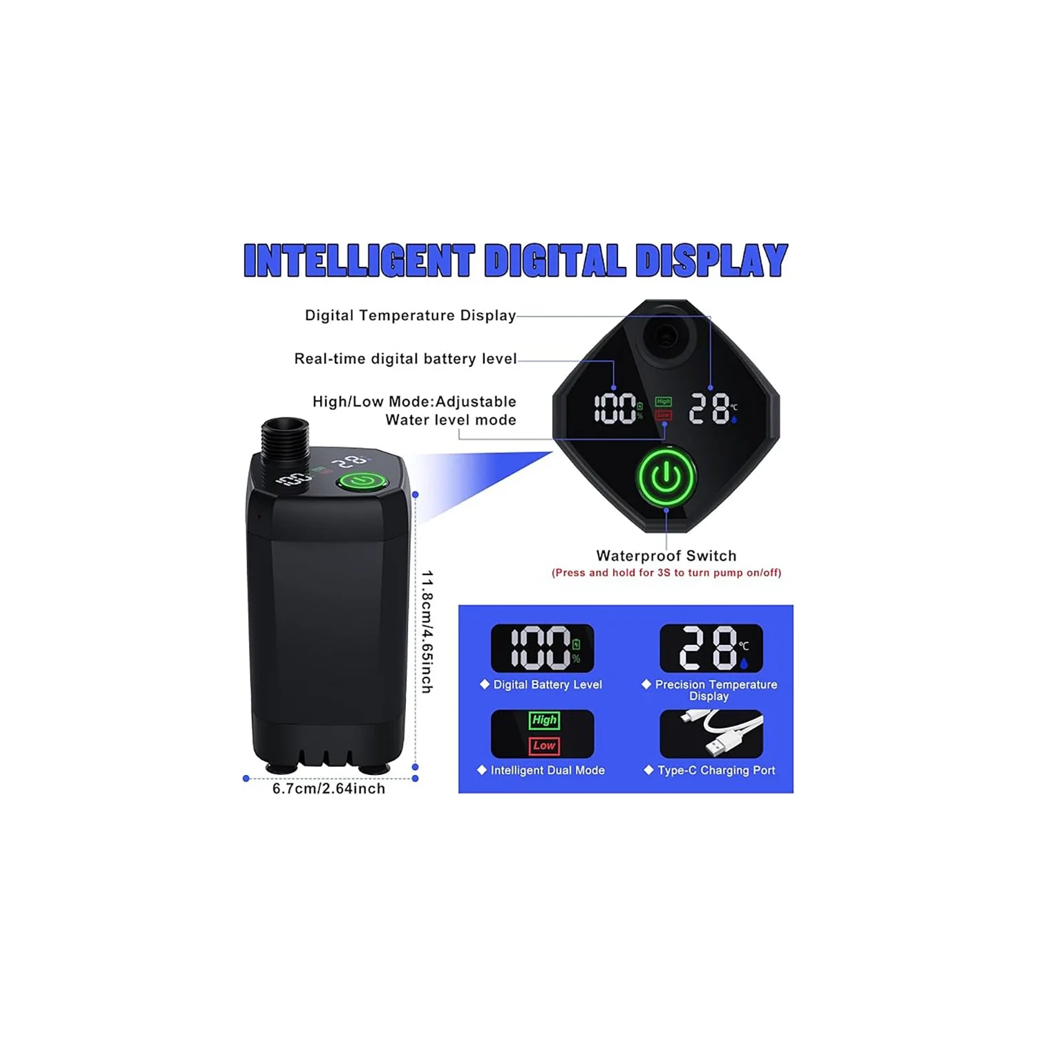 Douche d'extérieur portative, douche de camping rechargeable avec pomme de douche, écran Smart LED et pompe de douche électrique pour les voyages