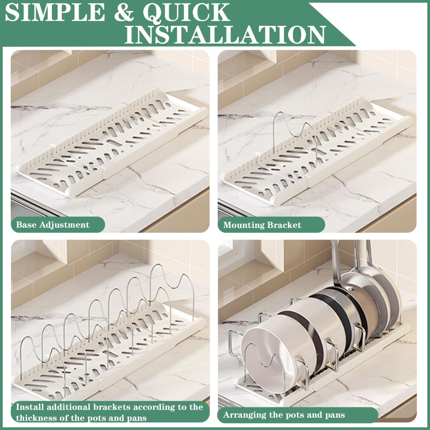 Rangement sous l'armoire pour casseroles et poêles, support télescopique à trois sections pour casseroles et poêles avec 7 tablettes ajustables pour