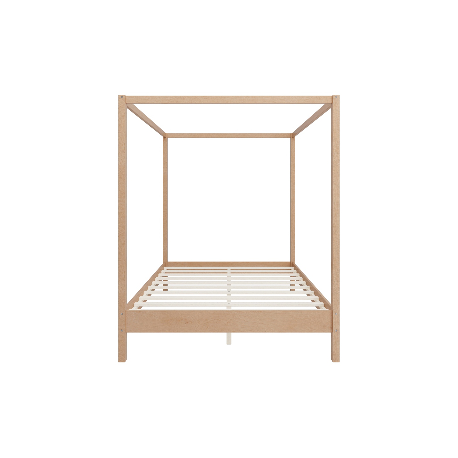 Kepooman Solid Wood Queen Size Canopy Bed Frame Four Poster Platform Bed with Slats Support - Natural