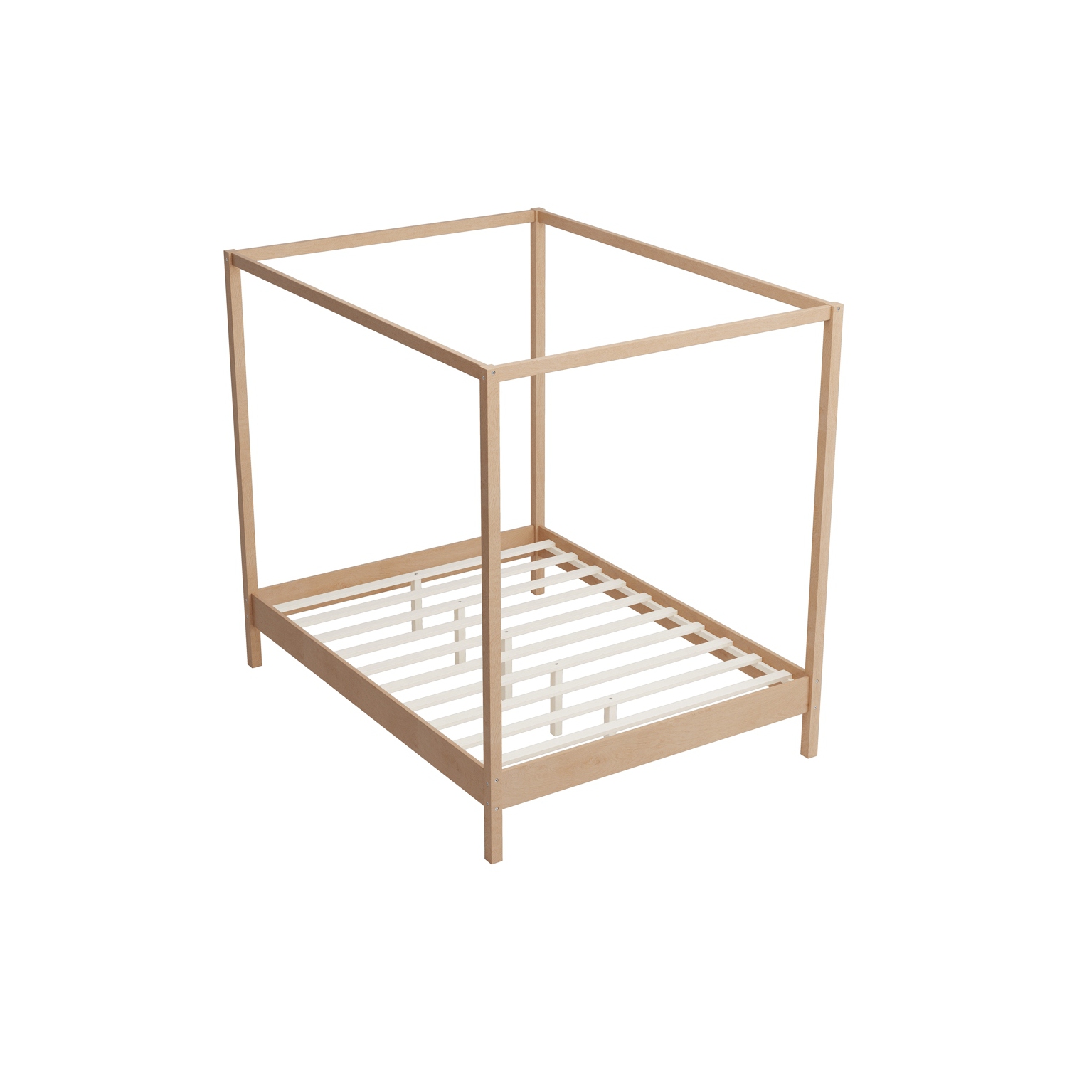 Kepooman Solid Wood Queen Size Canopy Bed Frame Four Poster Platform Bed with Slats Support - Natural