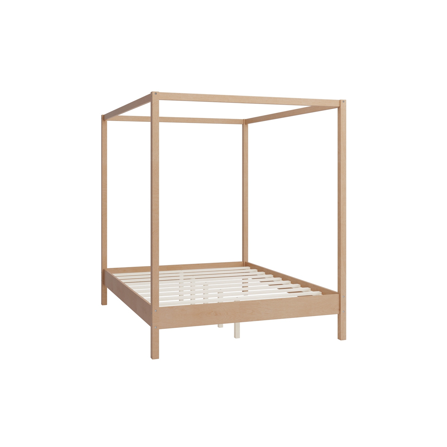 Kepooman Solid Wood Queen Size Canopy Bed Frame Four Poster Platform Bed with Slats Support - Natural