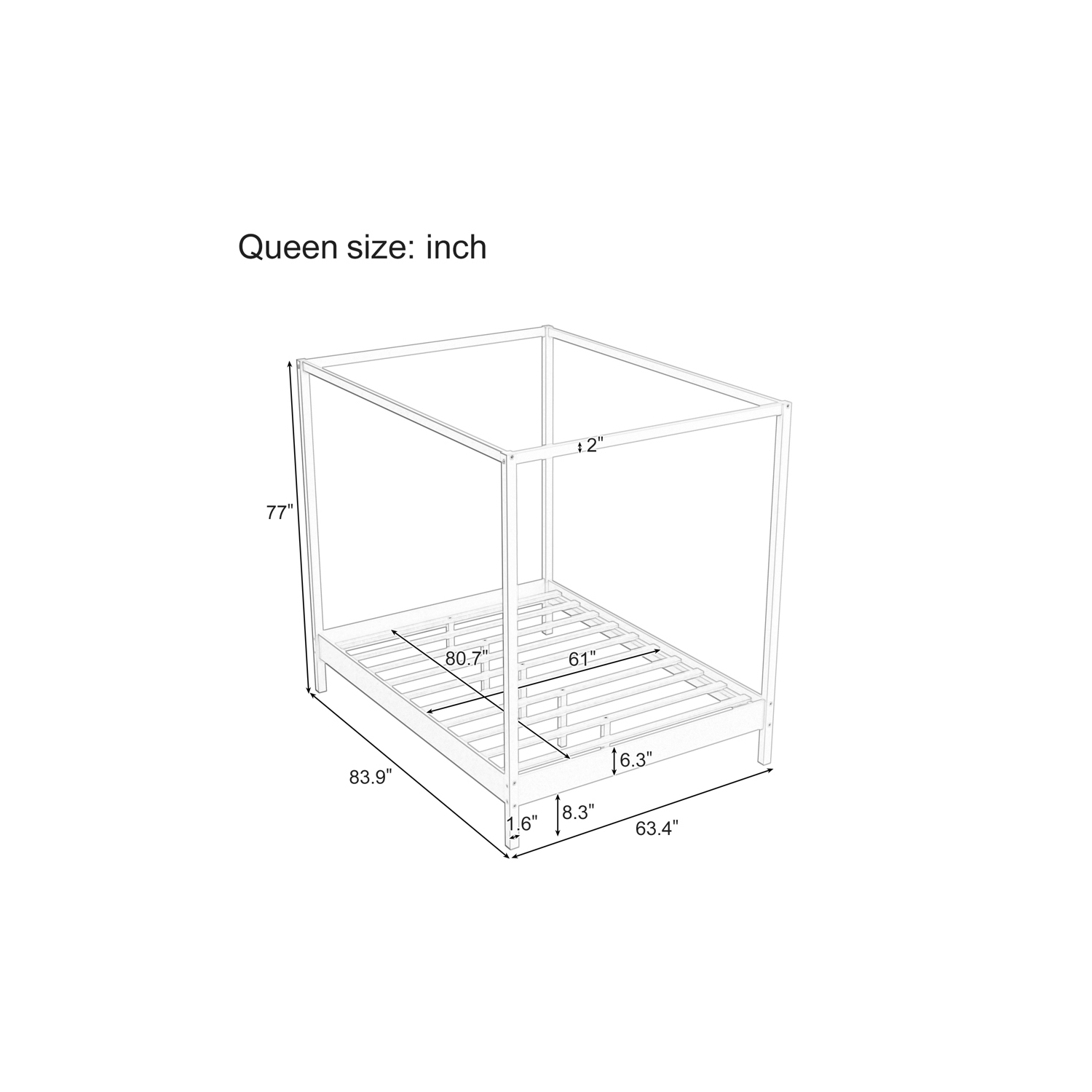 Kepooman Solid Wood Queen Size Canopy Bed Frame Four Poster Platform Bed with Slats Support - Natural