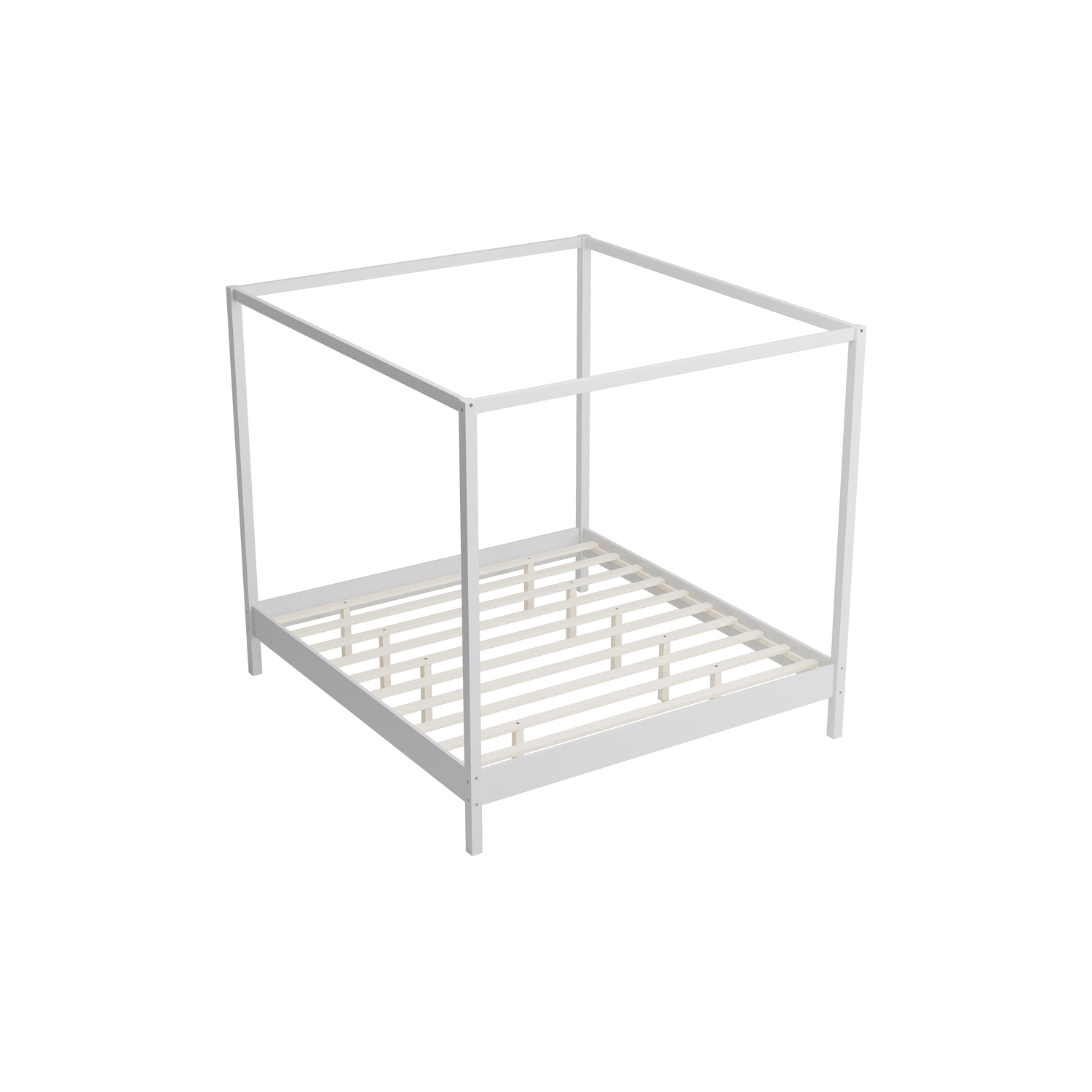 Kepooman Solid Wood King Size Canopy Bed Frame Four Poster Platform Bed with Slats Support - White