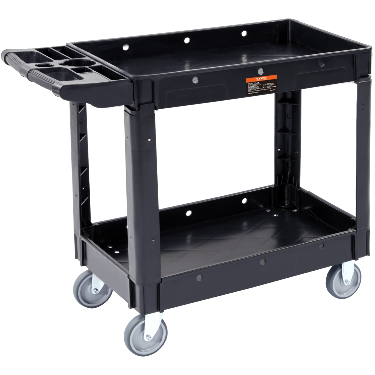 VEVOR 2 Shelf 550LBS Heavy Duty Plastic Rolling Utility Service Cart with 360° Swivel Wheels, Medium Lipped Shelf, Ergonomic Storage Handle for