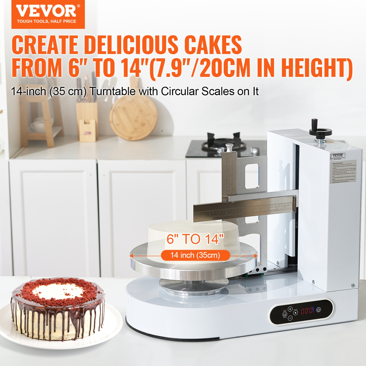 VEVOR 6" to 14" Cake Decorating Machine, Cake Cream Spreading Coating Smearing Machine, Low Noise Cake Frosting Machine, Turntable with Scraper,