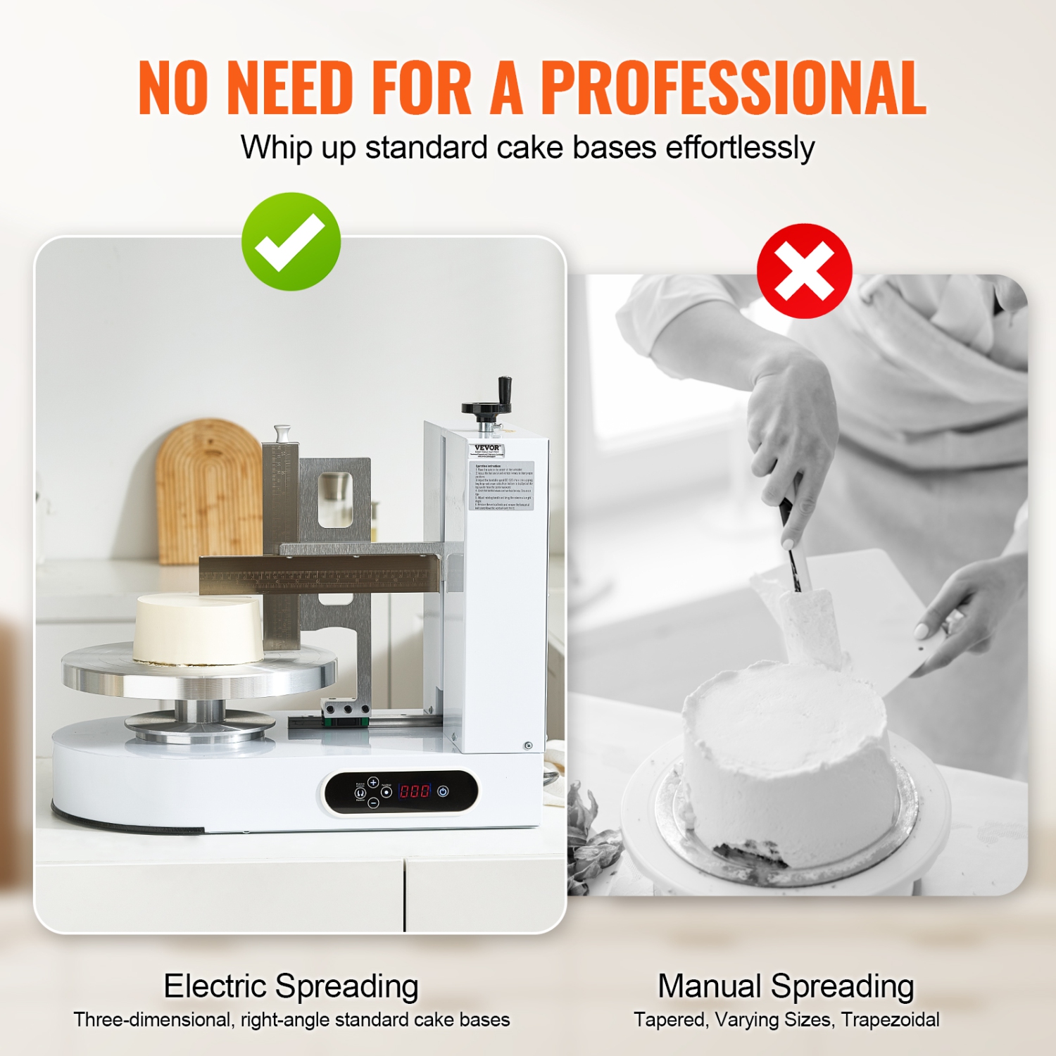VEVOR 6" to 14" Cake Decorating Machine, Cake Cream Spreading Coating Smearing Machine, Low Noise Cake Frosting Machine, Turntable with Scraper,
