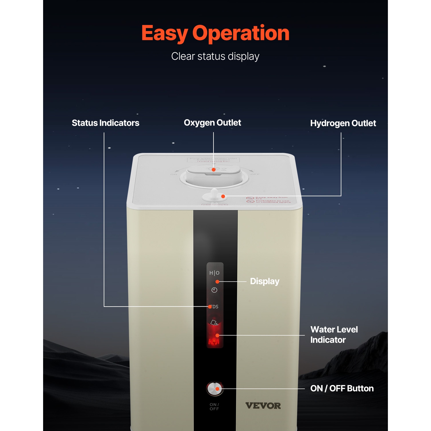 Inhalateur d'hydrogène de haute pureté VEVOR 99,99%, 225&nbsp;ml/min séparé par HO Inhalateur d'oxygène d'hydrogène à deux ports, générateur d'eau
