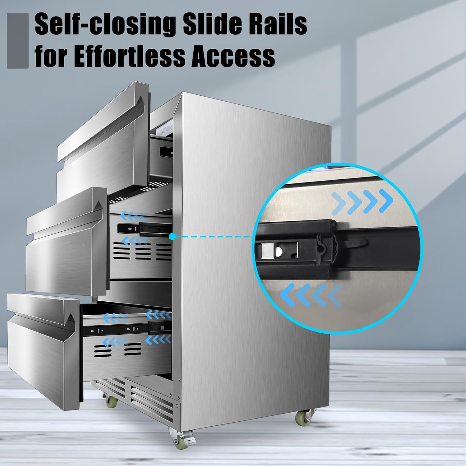 Velieta 24 Inch Upgraded Three-Drawer Beverage Fridge, Weather Proof Outdoor Stainless Steel Beverage Refrigerator, Under Counter Built-in Beverage