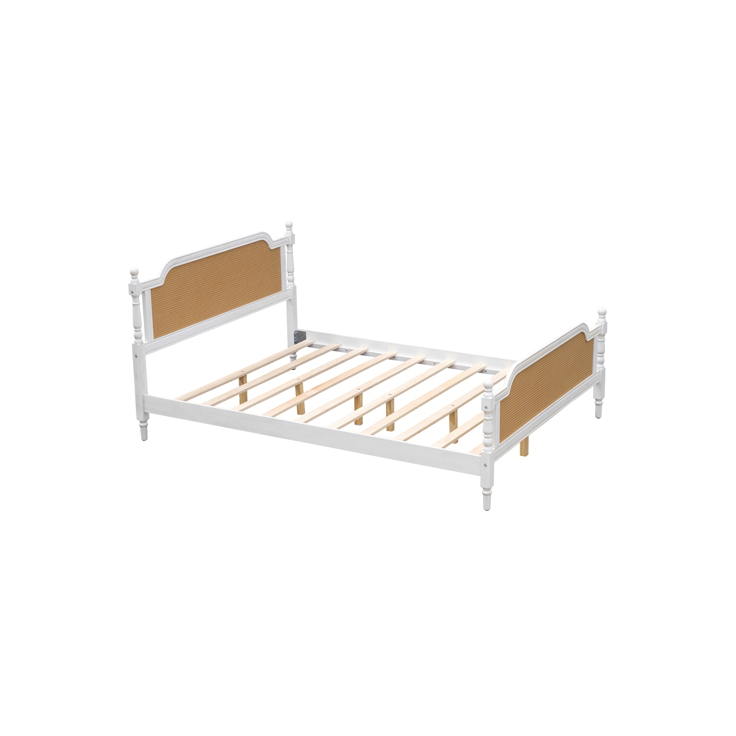 Cadre de grand lit de style traditionnel en rotin Kepooman - Blanc