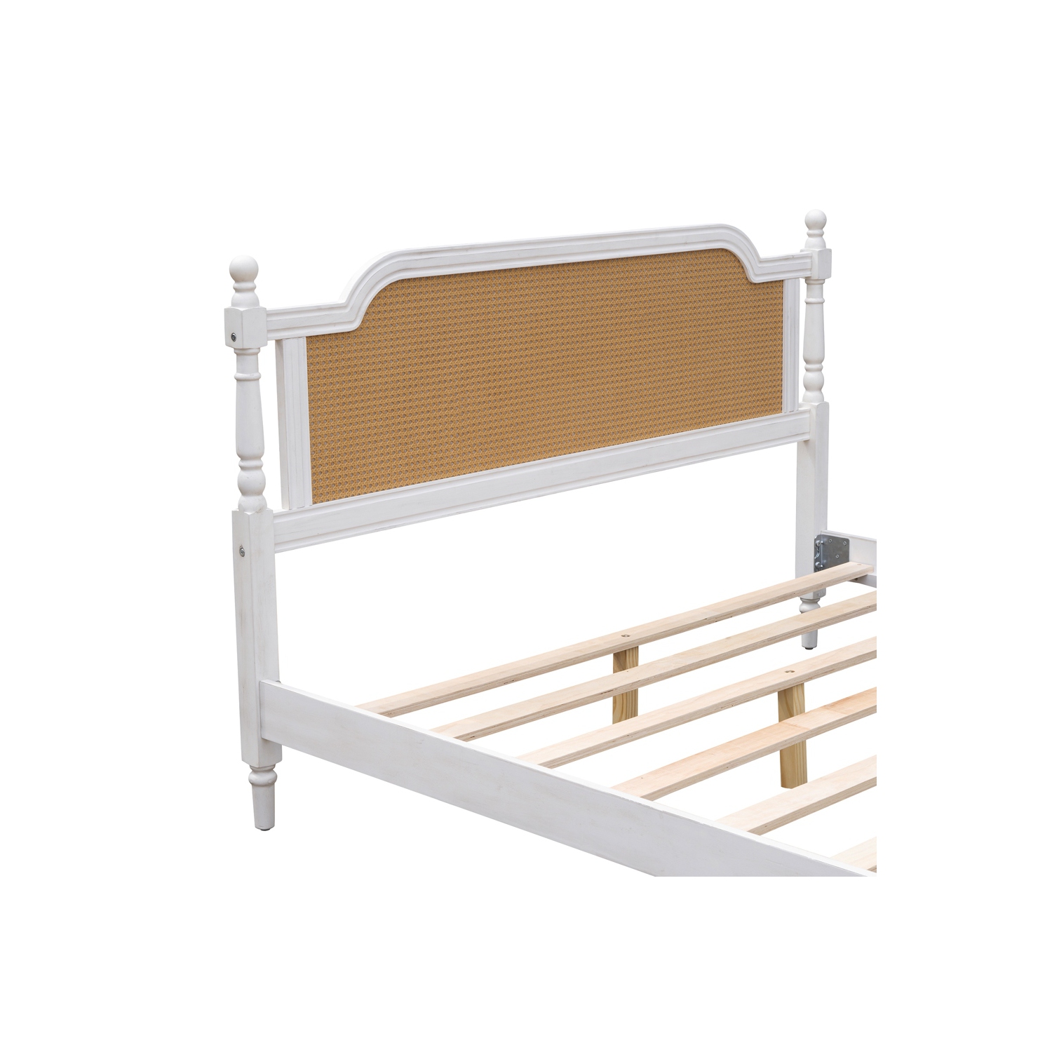 Cadre de grand lit de style traditionnel en rotin Kepooman - Blanc