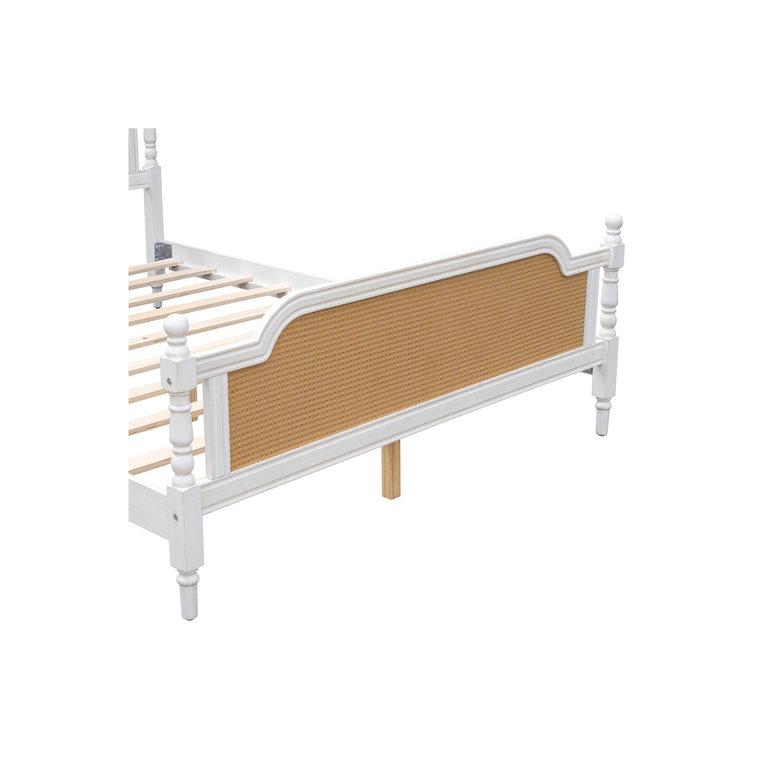 Cadre de grand lit de style traditionnel en rotin Kepooman - Blanc