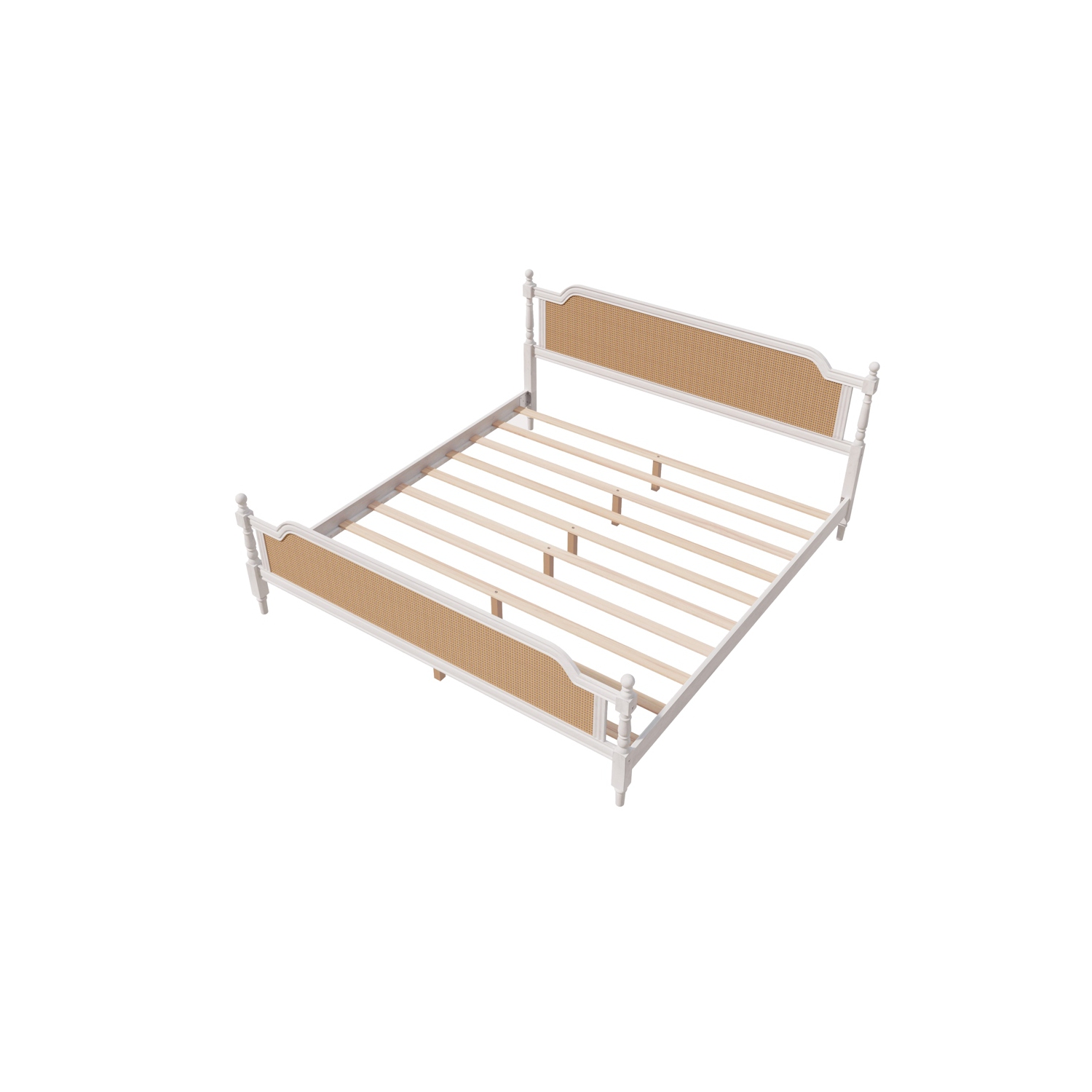 Cadre de très grand lit de style traditionnel en rotin Kepooman - Blanc