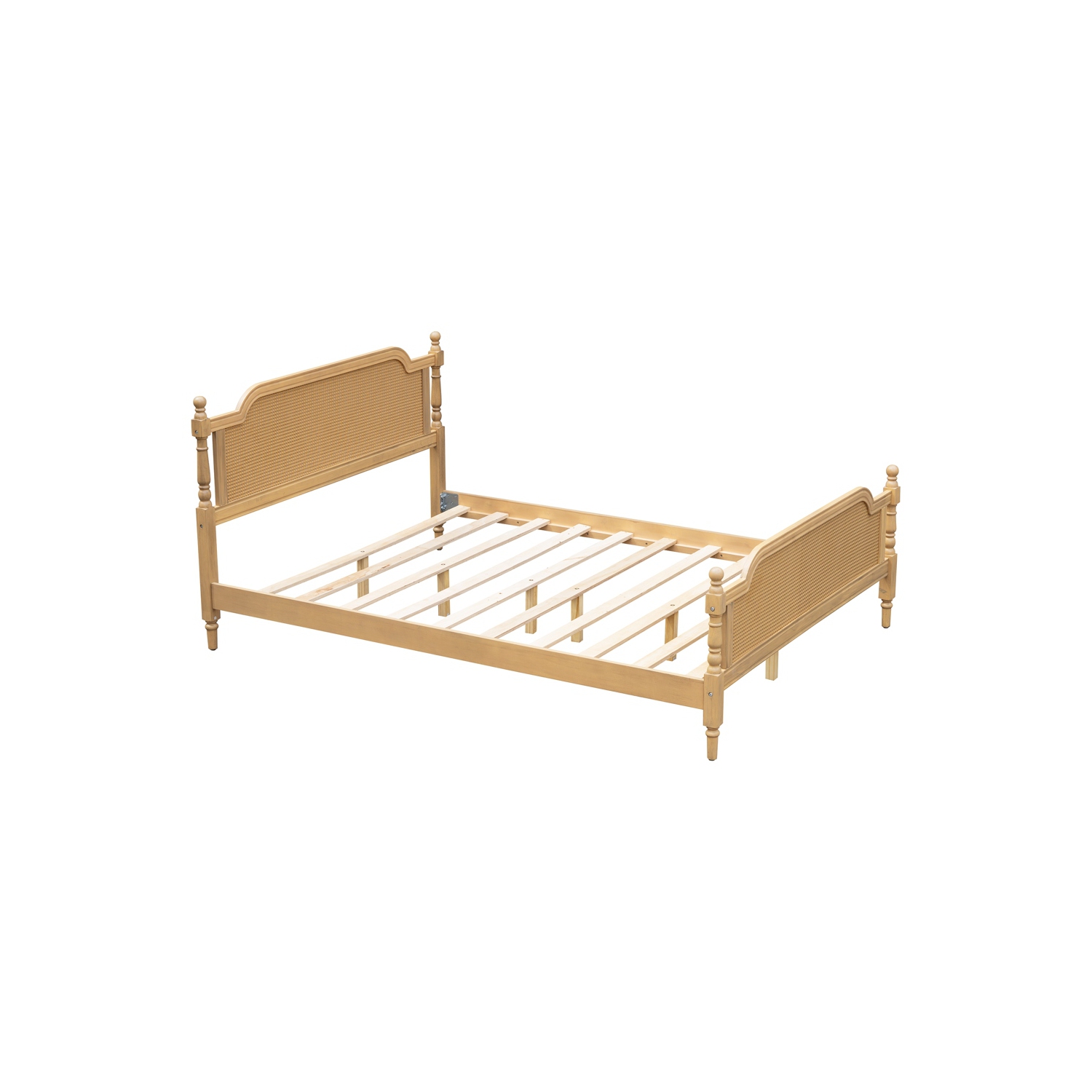 Kepooman Traditional Style Rattan Queen Size Bed Frame - Antique Walnut