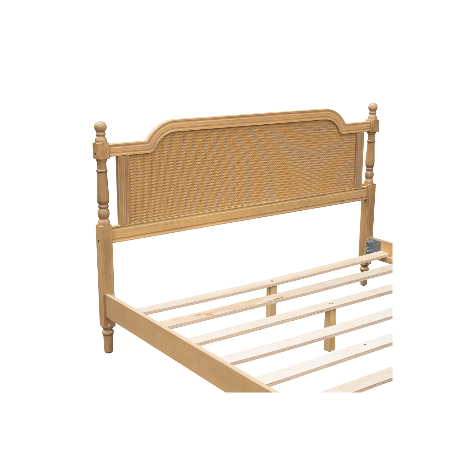 Kepooman Traditional Style Rattan Queen Size Bed Frame - Antique Walnut