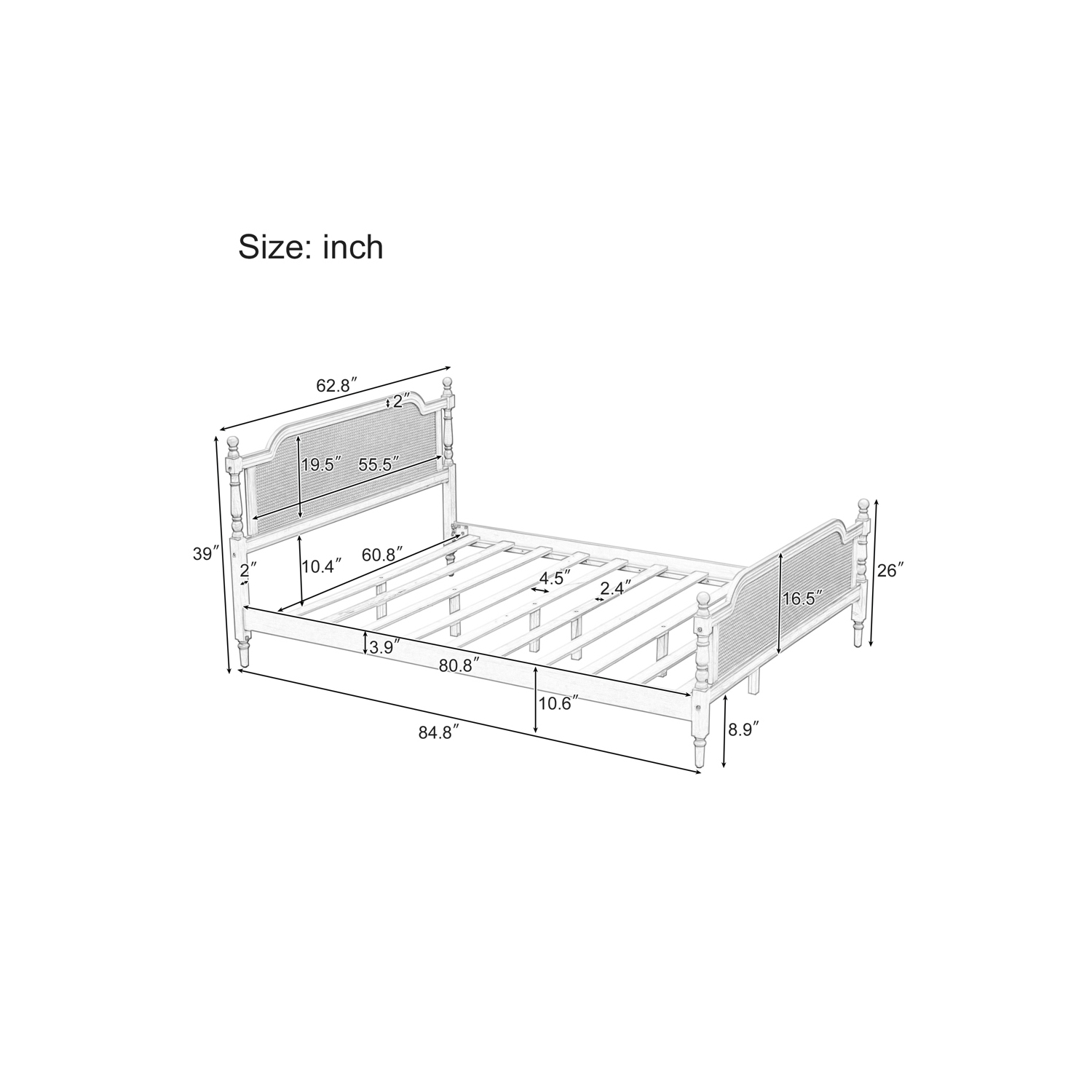 Kepooman Traditional Style Rattan Queen Size Bed Frame - Antique Walnut