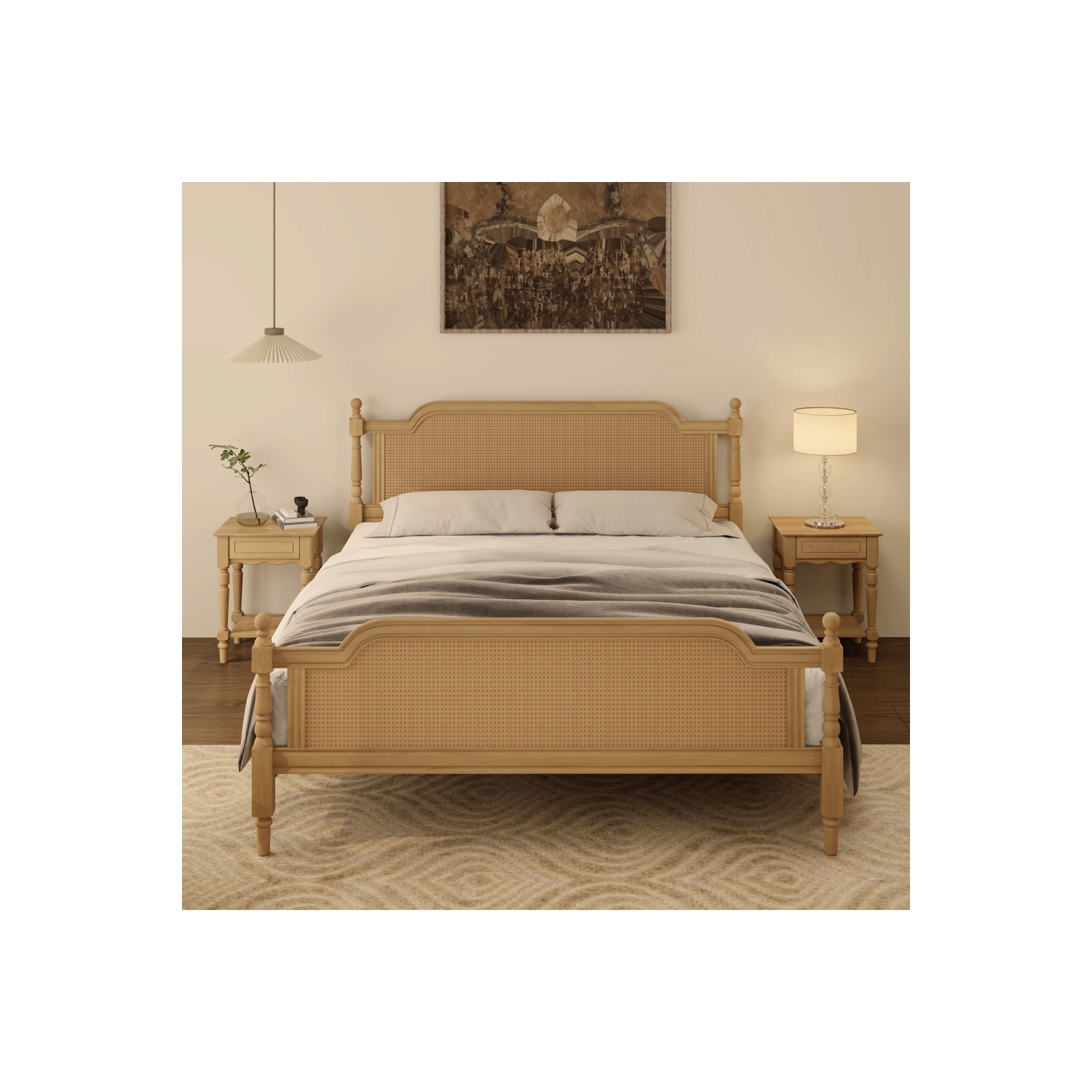 Kepooman Traditional Style Rattan King Size Bed Frame - Antique Walnut