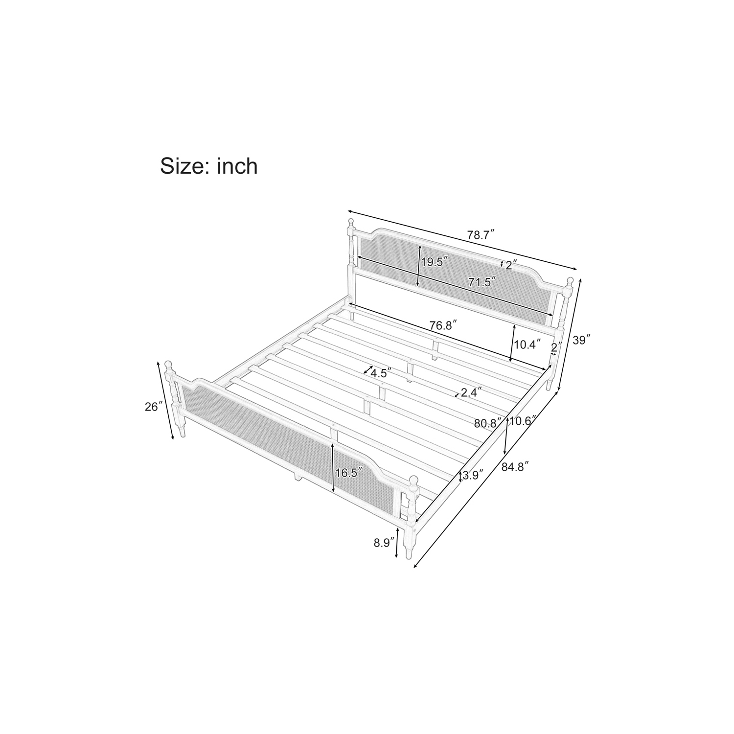Kepooman Traditional Style Rattan King Size Bed Frame - Antique Walnut