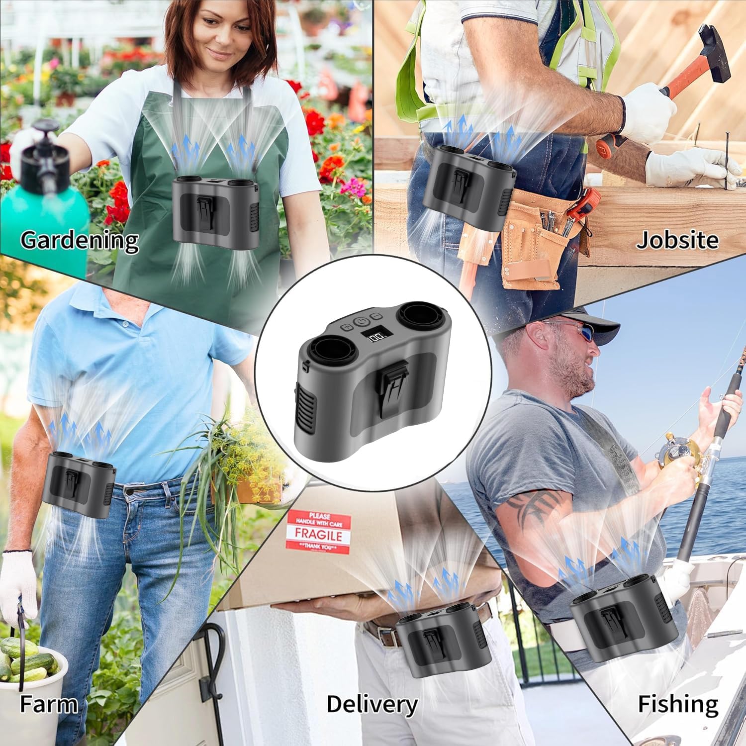 25 new waist-hanging fan, long-life outdoor camping fan, high-wind power construction site portable mini waist-hanging fan - gray