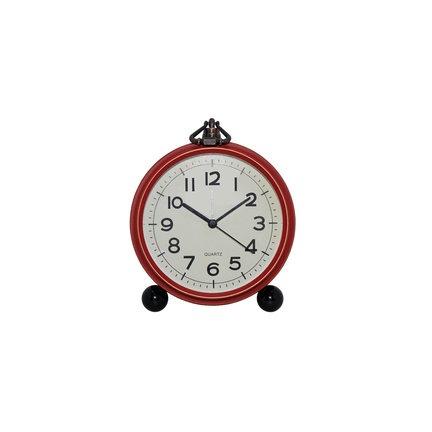 European retro iron alarm clock, American creative electronic clock, home simple luminous student personality silent clock - dark red
