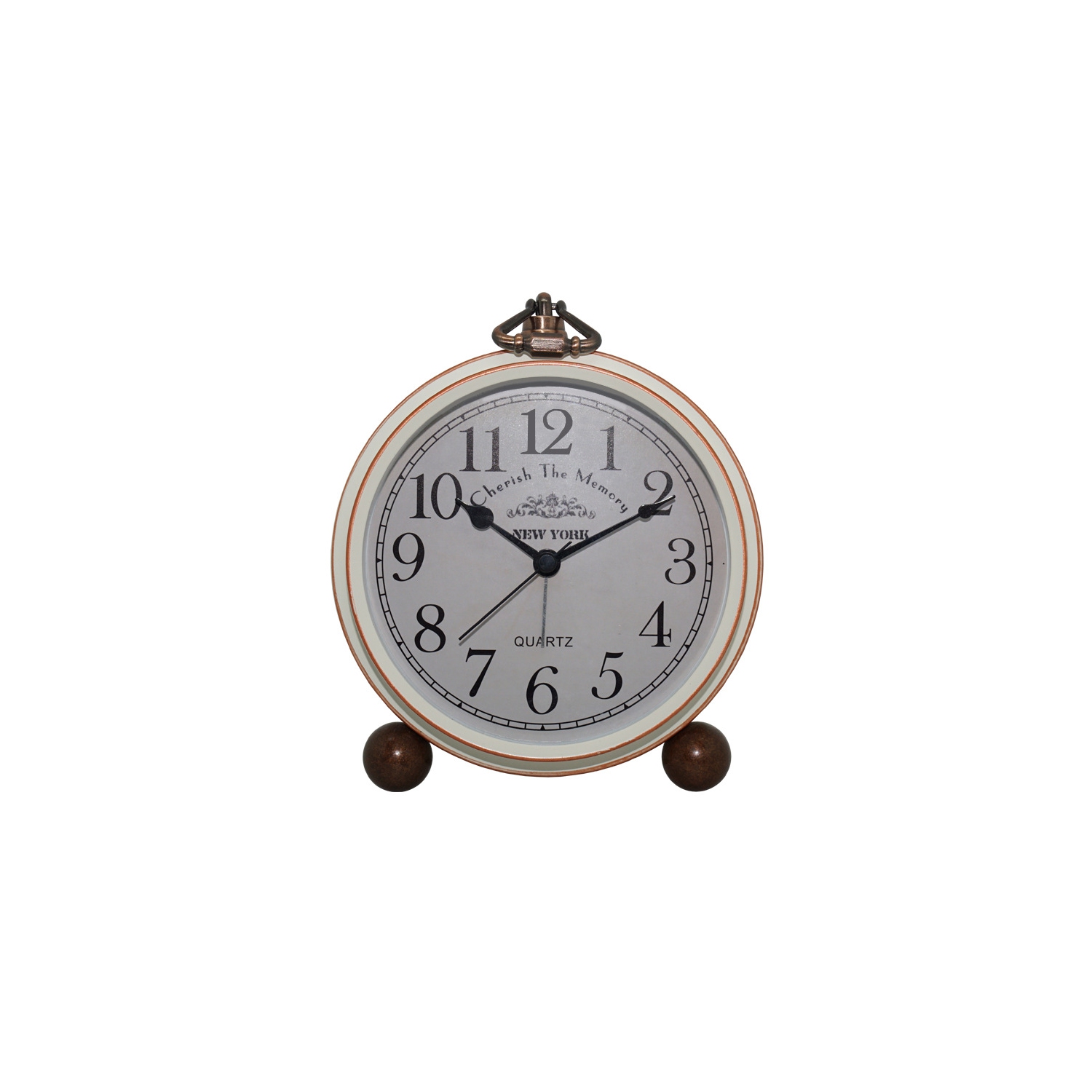 European retro iron alarm clock, American creative electronic clock, home simple luminous student personality silent clock - milky white