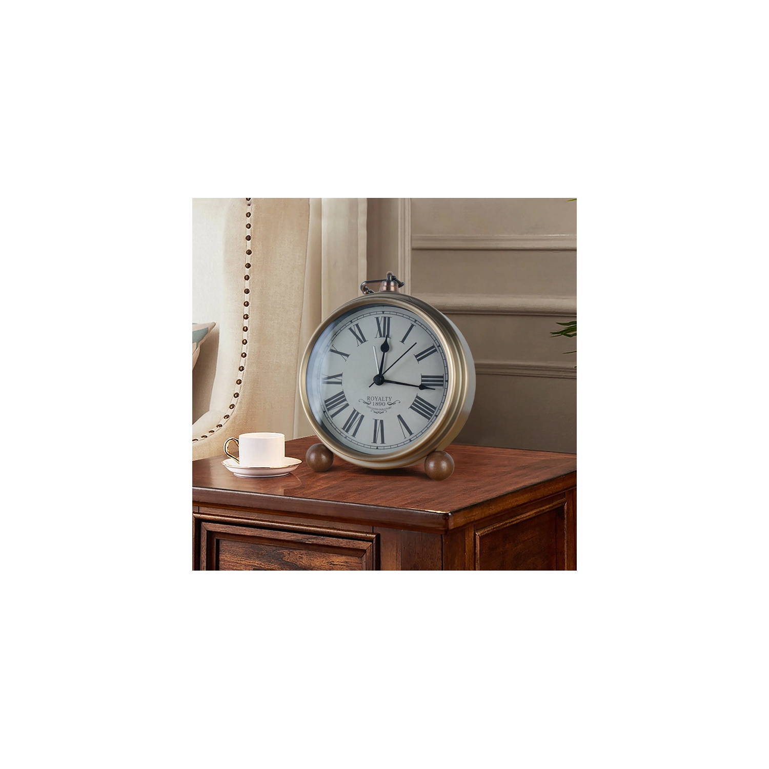 European retro iron alarm clock, American creative electronic clock, home simple luminous student personality silent clock - milky white