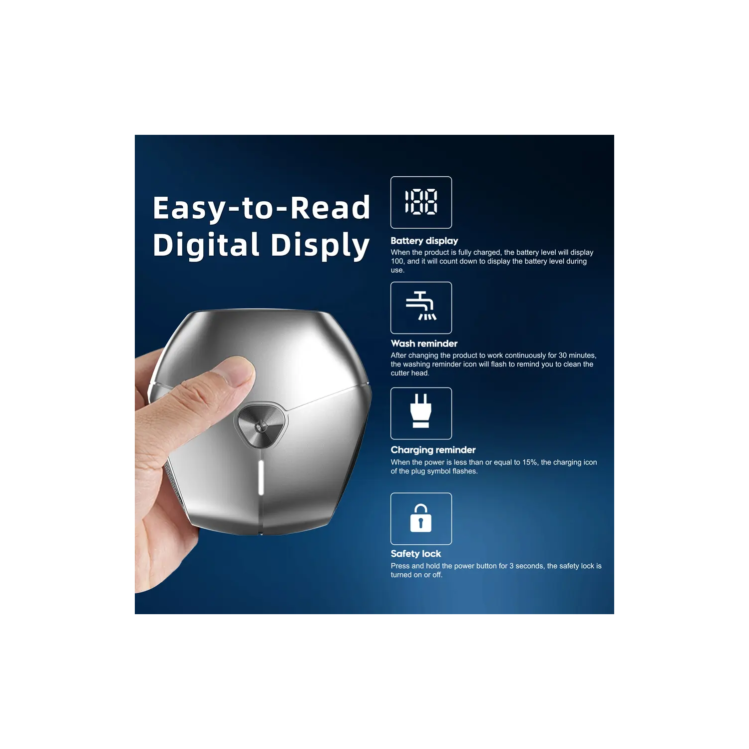 8&nbsp;W – Mini rasoir électrique portatif, rasoir rechargeable à lame magnétique flottante pour hommes, étanche – argenté