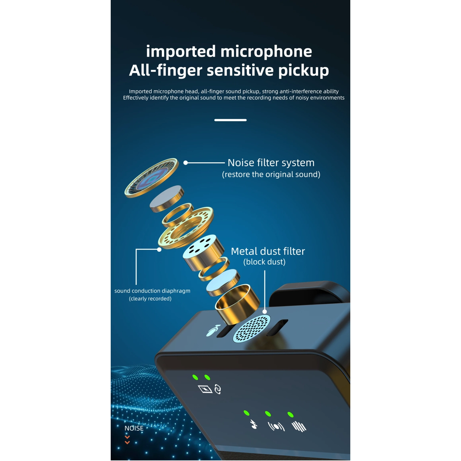 Microphone SX9 mode intérieur réduction du bruit mode extérieur KTV mode réverbération réduction du bruit Plug and Play micro-cravateSX9 réduction du