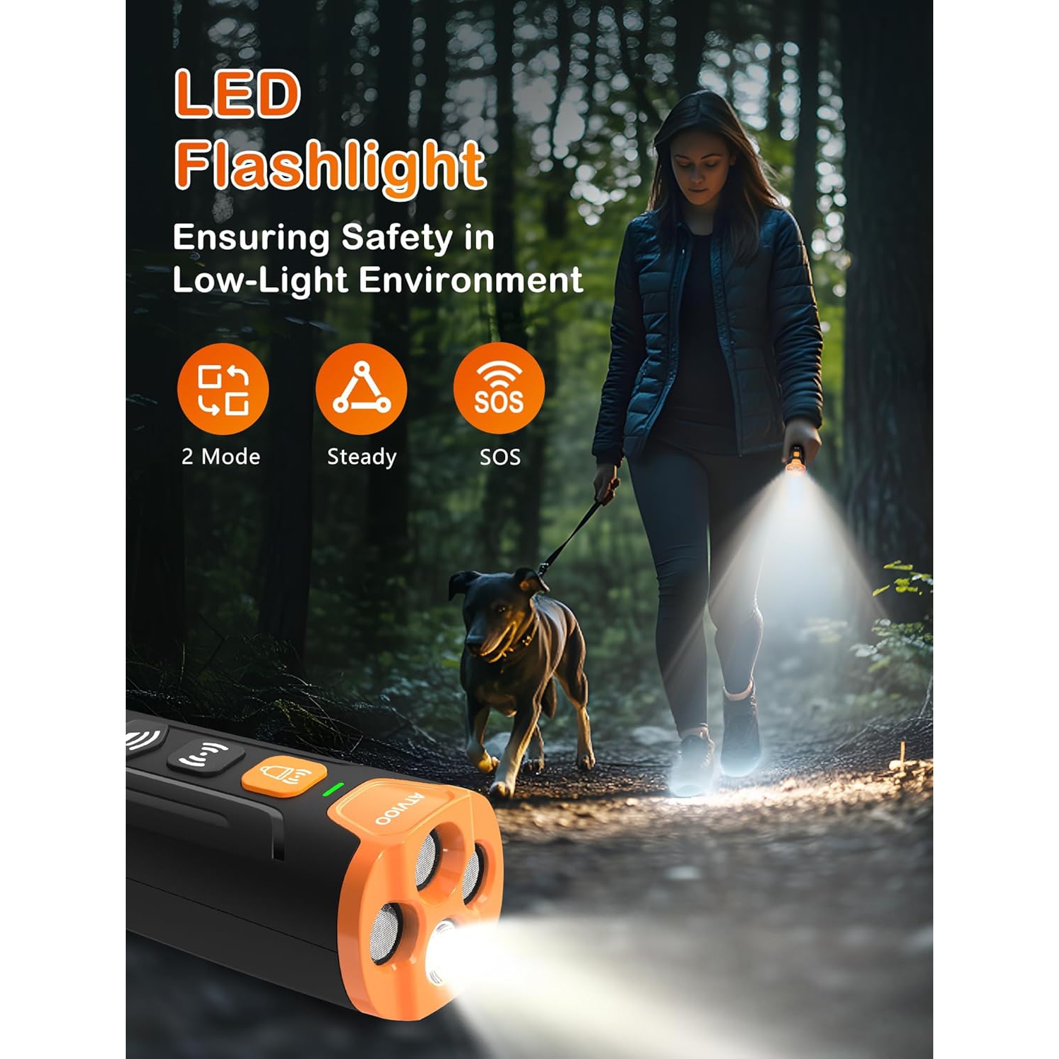 Dog Repellent - Ultrasonic Anti-Barking Device, 3 Beams, Rechargeable Anti-Barking Device - Safe for Dog Training - Black and Orange - Triple Head