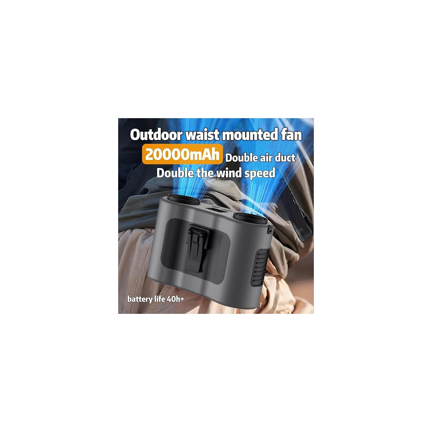 25 nouveau ventilateur suspendu à la taille, ventilateur de camping de longue durée, site de construction à vent élevé mini ventilateur portatif à la