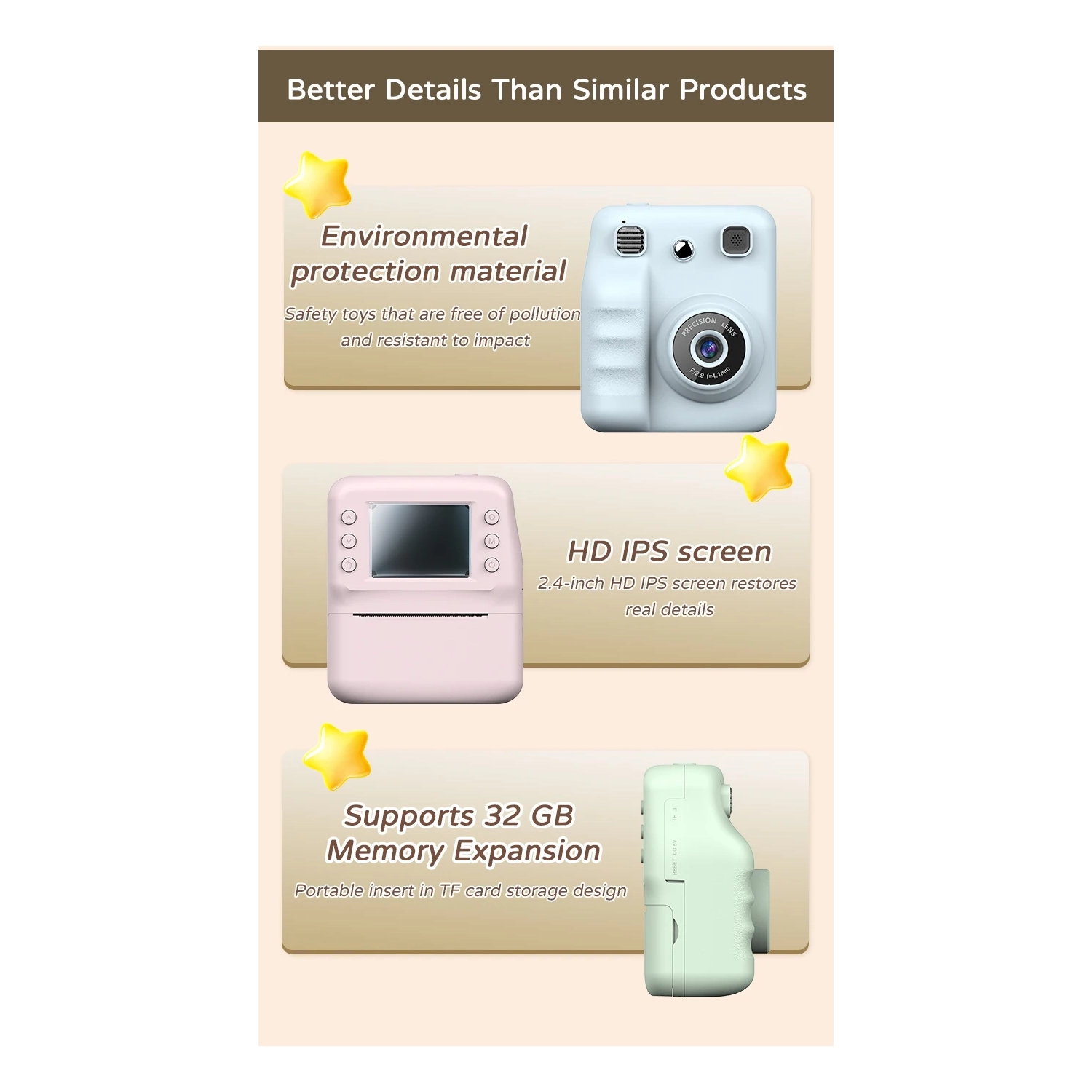 New Polaroid Camera Portable Thermal Printing Camera Children's Day Gift Blue [32G High Configuration Contains 1 Roll of Black and White Printing