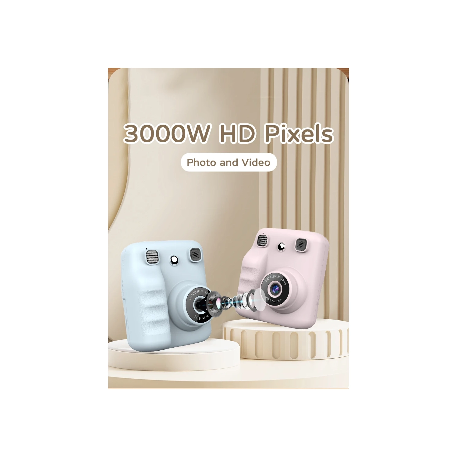 New Polaroid Camera Portable Thermal Printing Camera Children's Day Gift Blue [32G High Configuration Contains 1 Roll of Black and White Printing