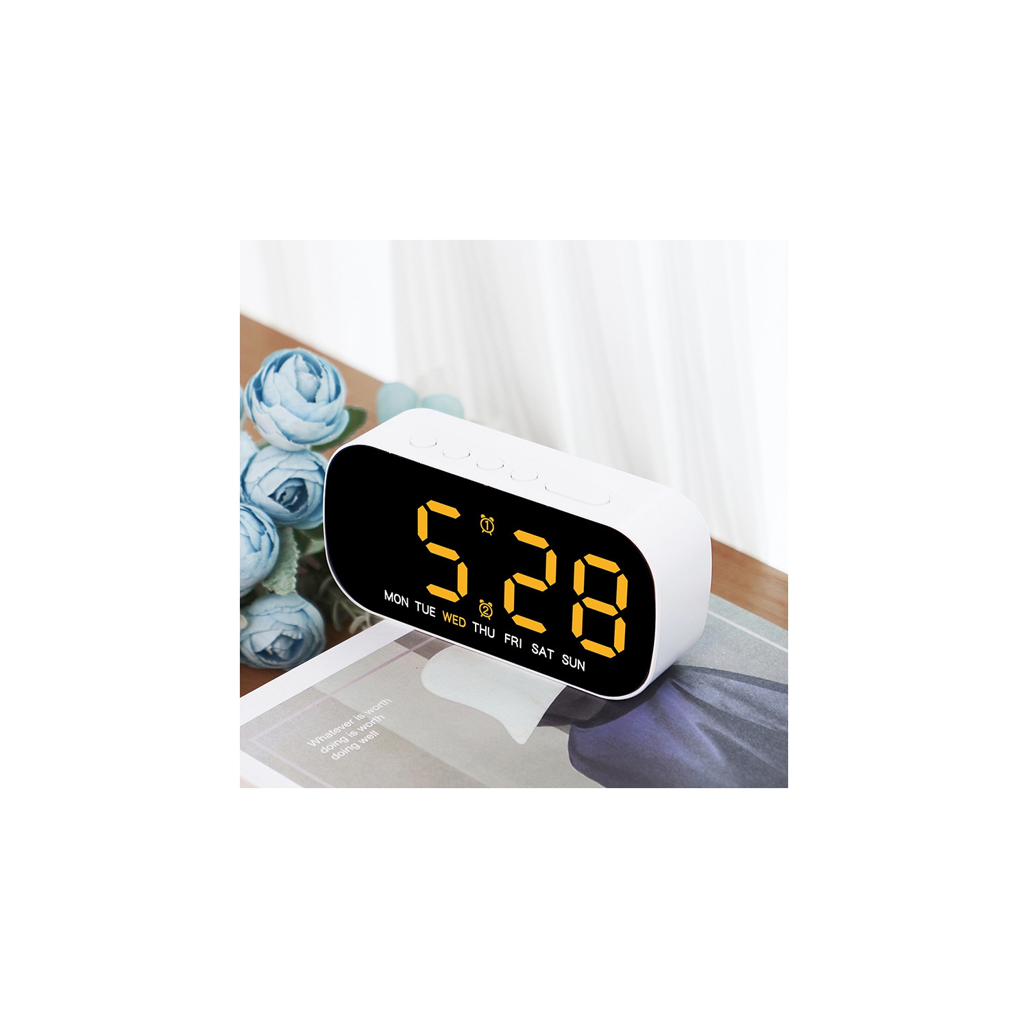 Horloge électronique très populaire, réveil multifonction simple, horloge numérique LED, deux ensembles de réveille-matin avec date - bleu