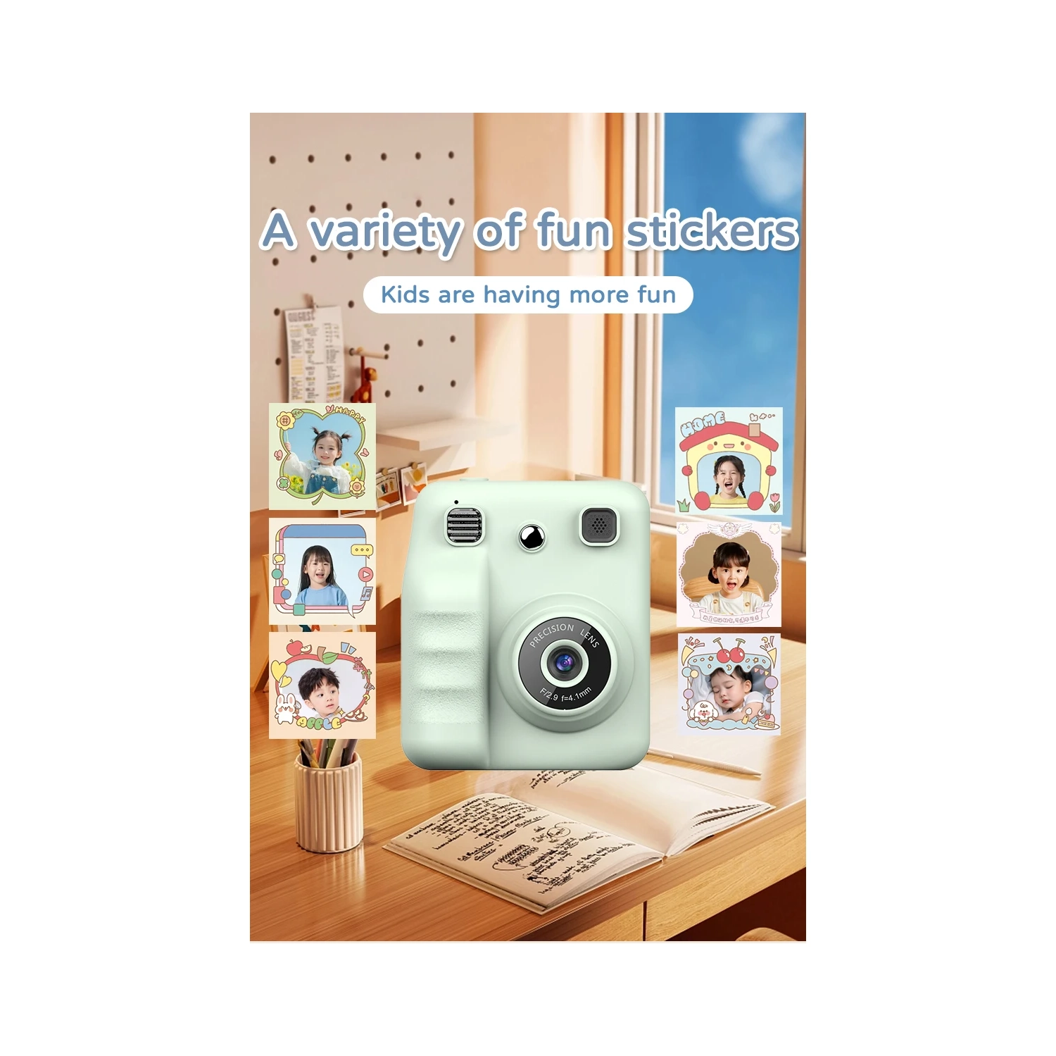 New Polaroid Camera Portable Thermal Printing Camera Children's Day Gift Green [32G High Configuration Contains 1 Roll of Black and White Printing