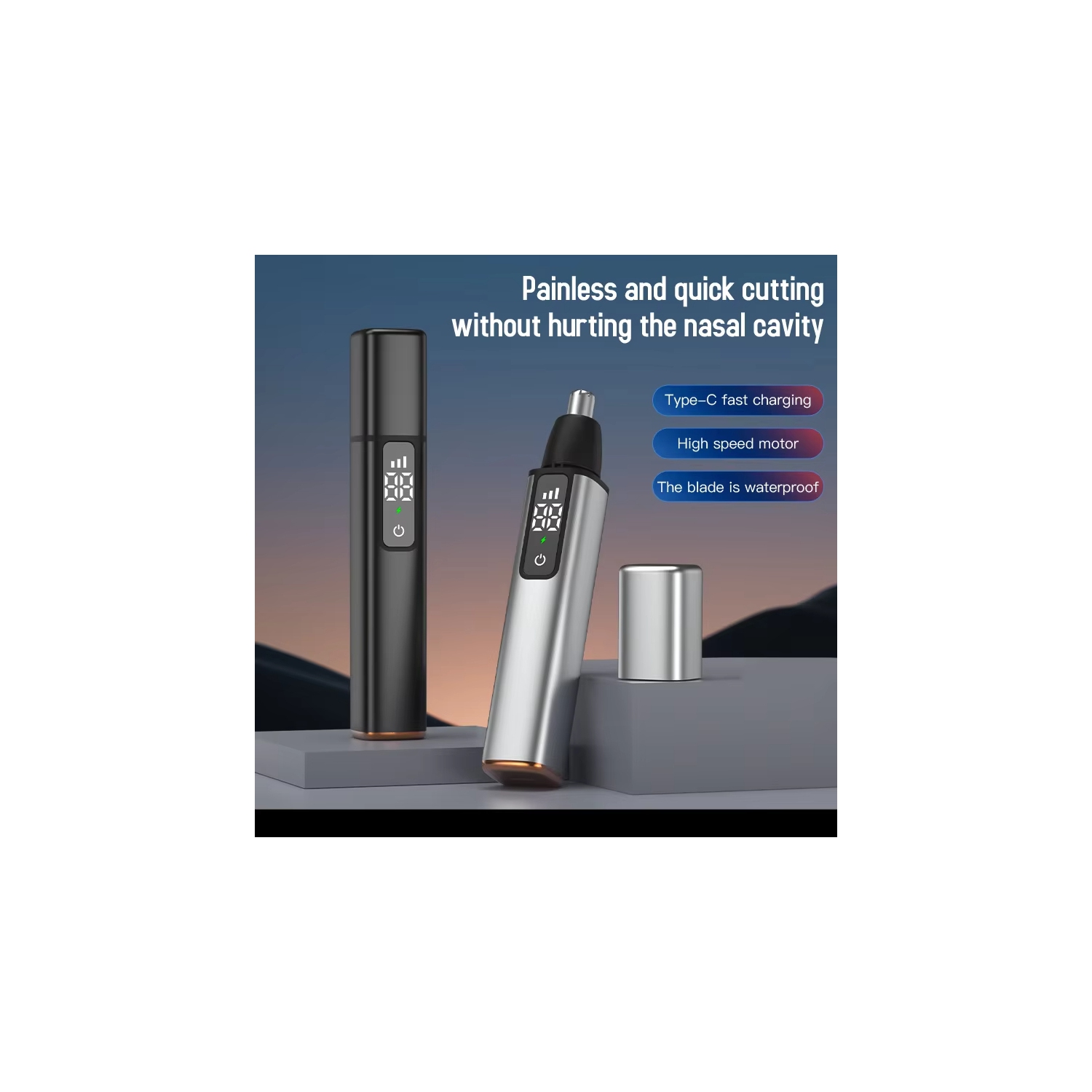 Hot sale electric nose hair trimmer, rechargeable nose hair scissors and eyebrow trimmer, nose hair tool for men and women - high-end silver [digital