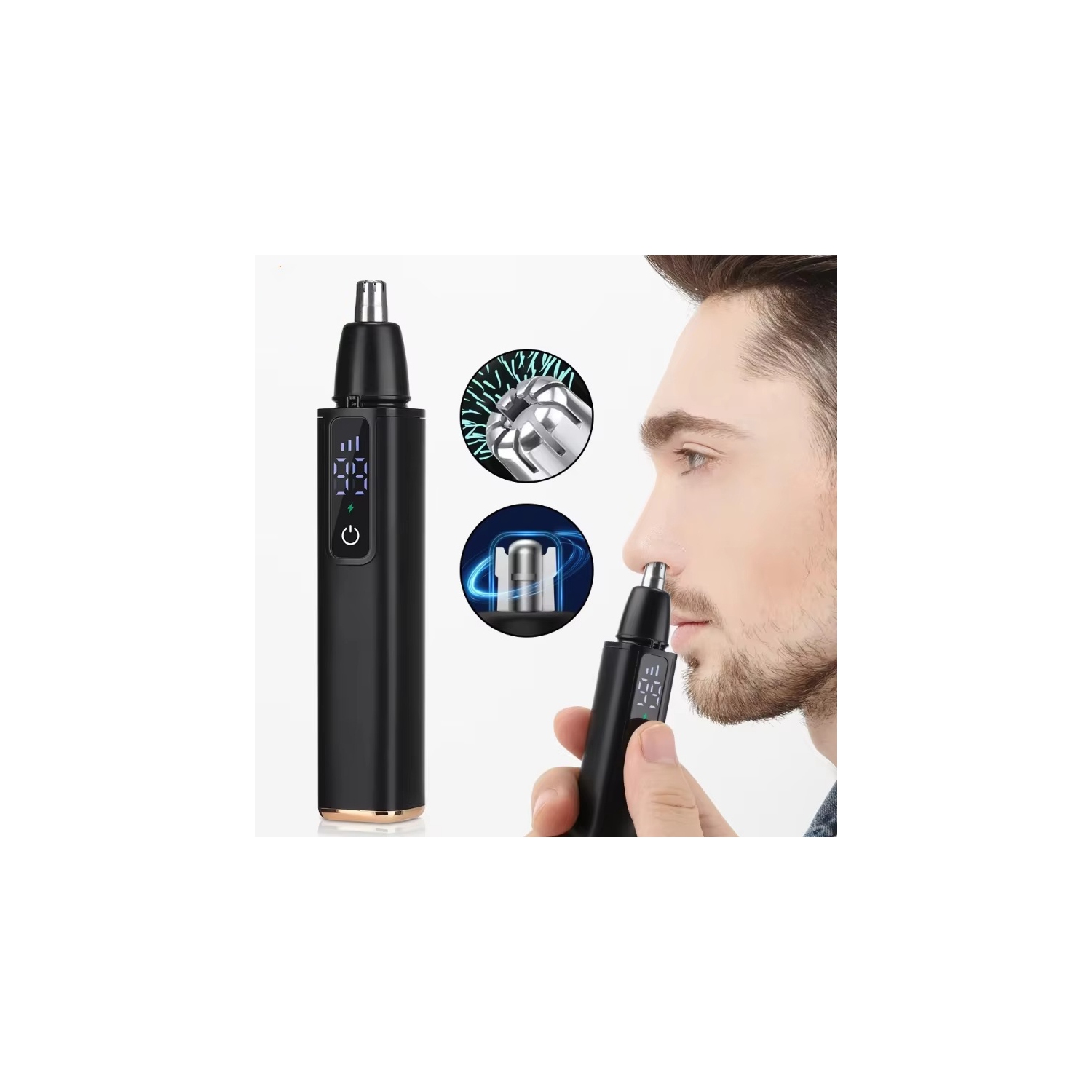 Hot sale electric nose hair trimmer, rechargeable nose hair scissors and eyebrow trimmer, nose hair tool for men and women - high-end silver [digital