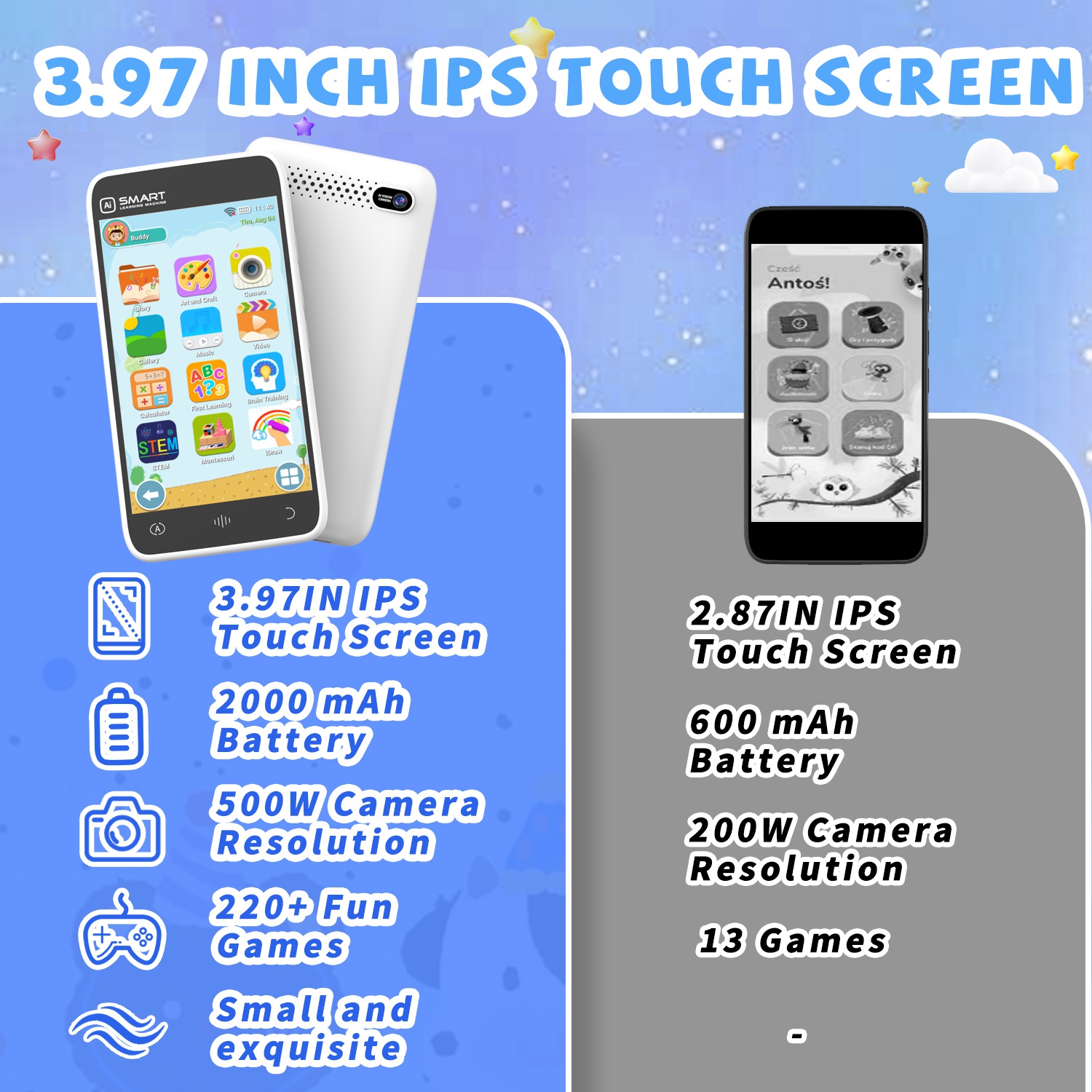 Kids Smartphone Camera Gift for 3-12 Years Old Boys and Girls, 3.97 Inch Touch Screen Learning Toy - Kids Phone with 200+ Learning Games 5MP, Great