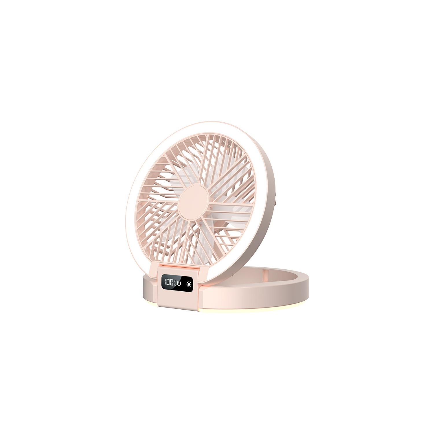 New home table fan, dormitory camping digital display ultra-thin mini fan, foldable night light bracket fan, LED light, rechargeable table fan - pink