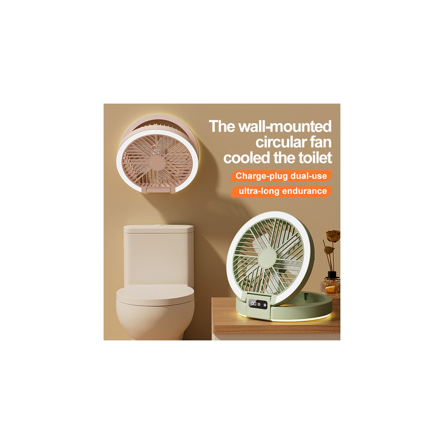 New home table fan, dormitory camping digital display ultra-thin mini fan, foldable night light bracket fan, LED light, rechargeable table fan - pink