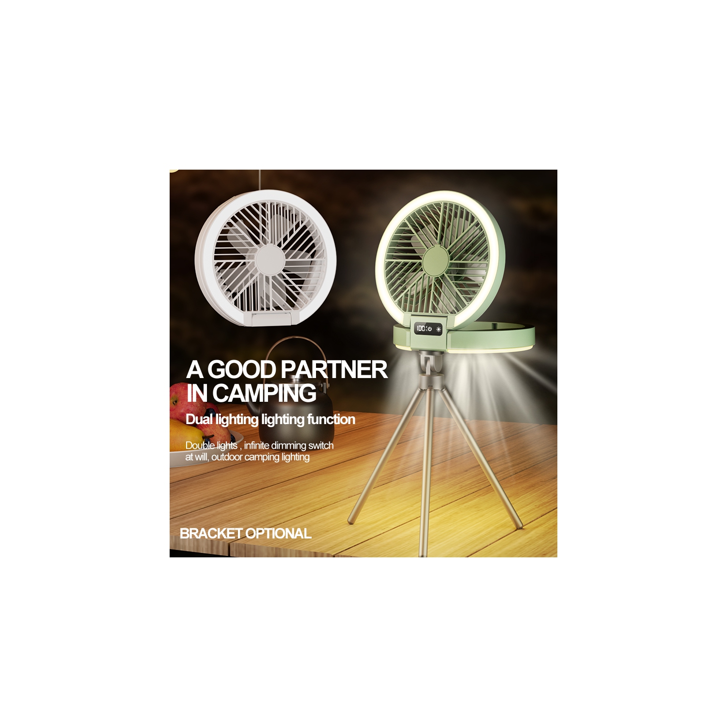 New home table fan, dormitory camping digital display ultra-thin mini fan, foldable night light bracket fan, LED light, rechargeable table fan - pink