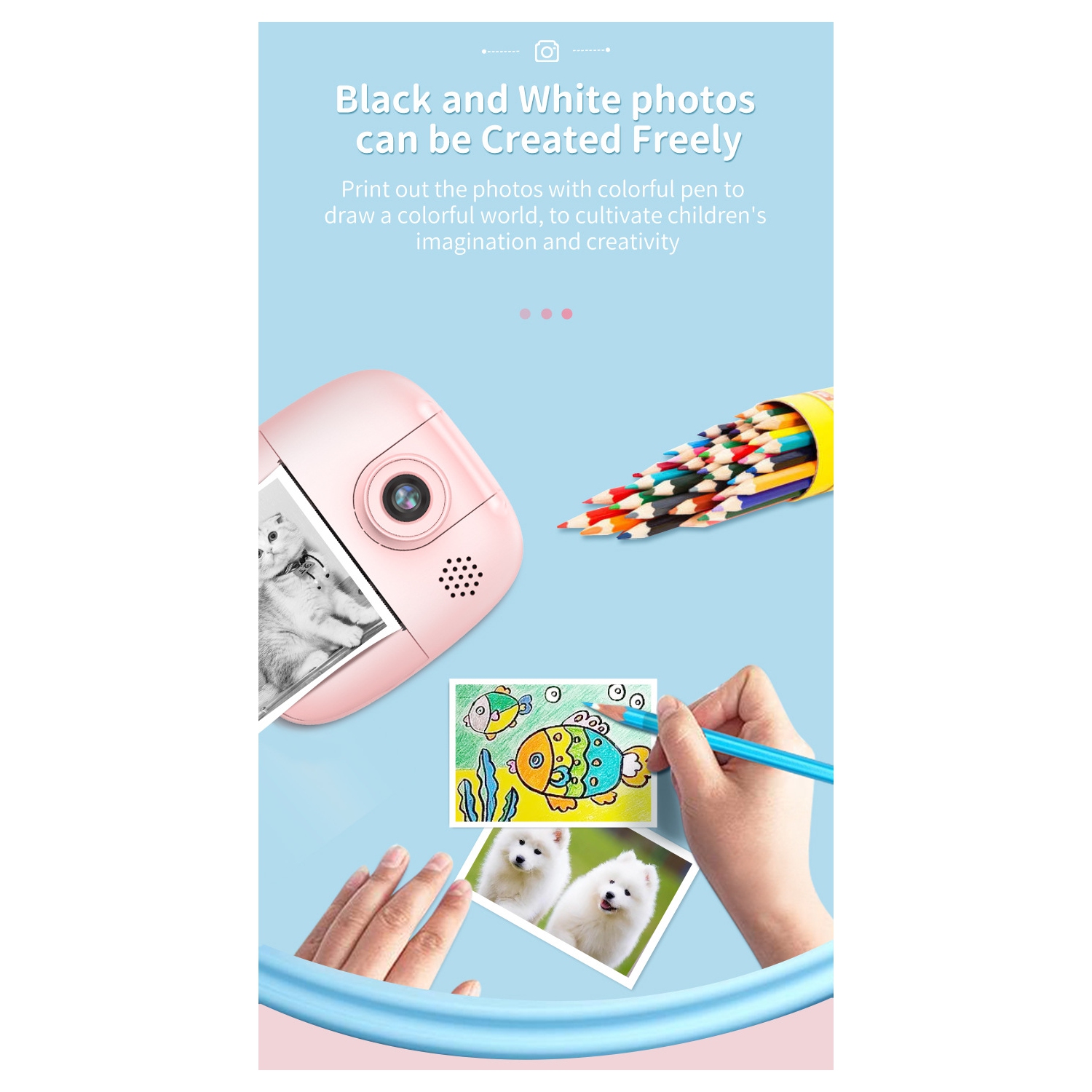 New cartoon smart children's camera thermal instant printing digital small SLR camera toy pixel 4800W, 2.0 inches, green Polaroid